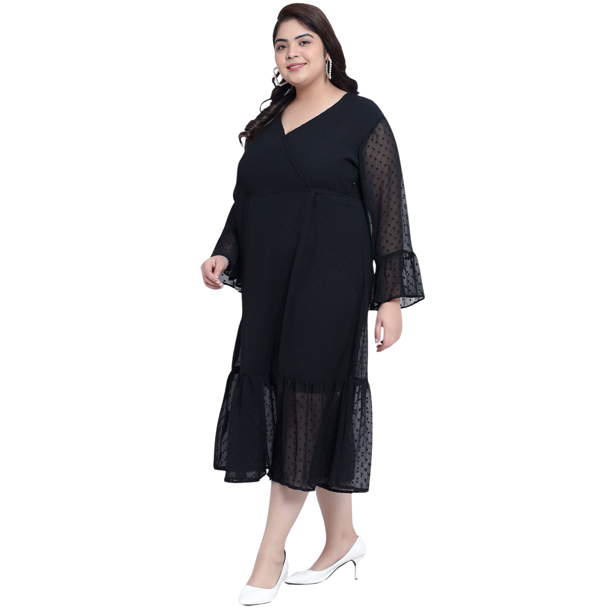 Black Georgette Tier Plus Size Dress