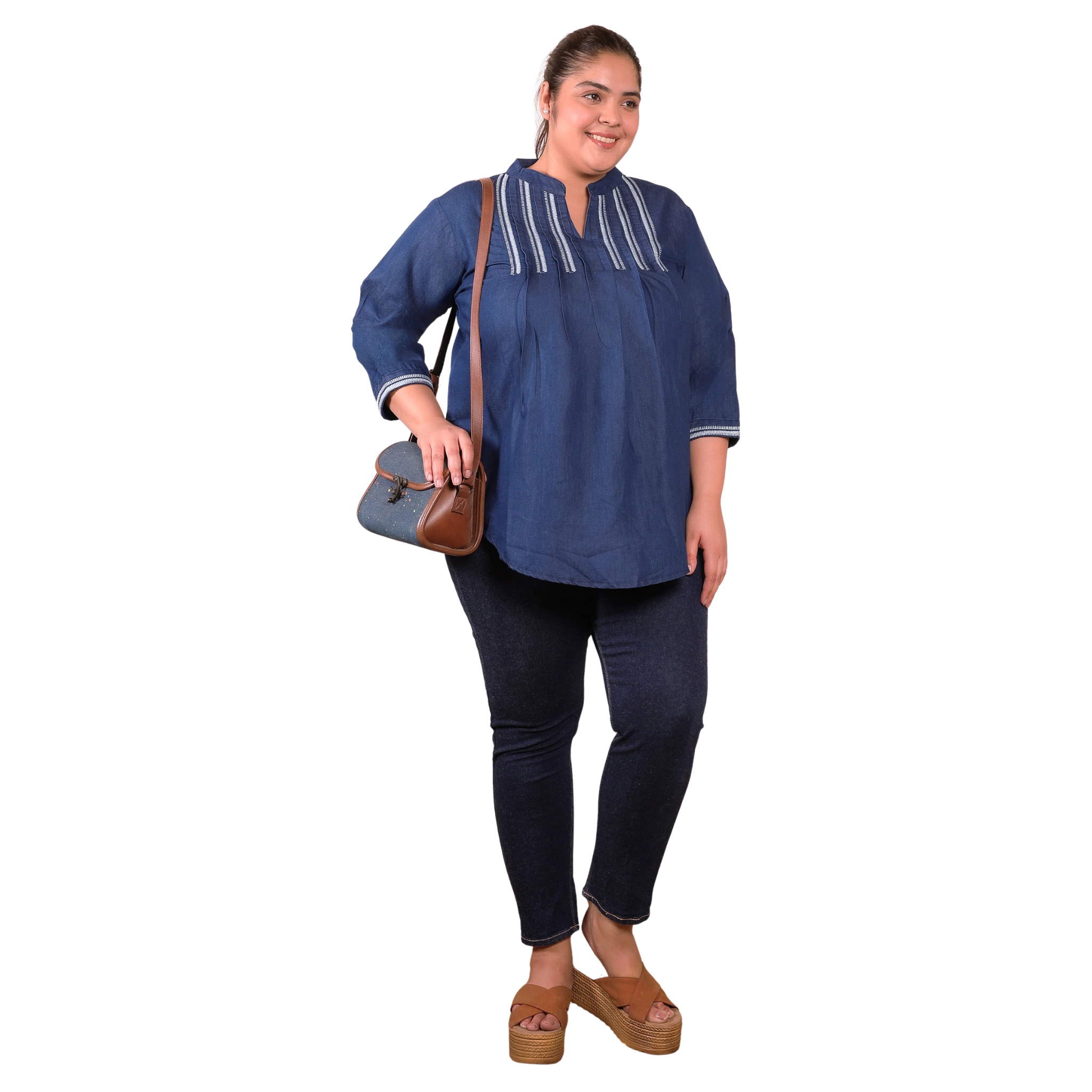 Denim Embroidered Plus Size Tunic