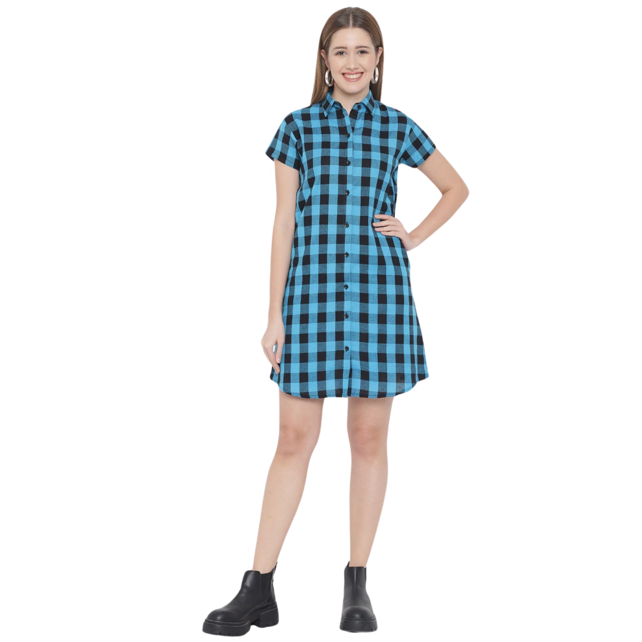 Light Blue Checkered Dress