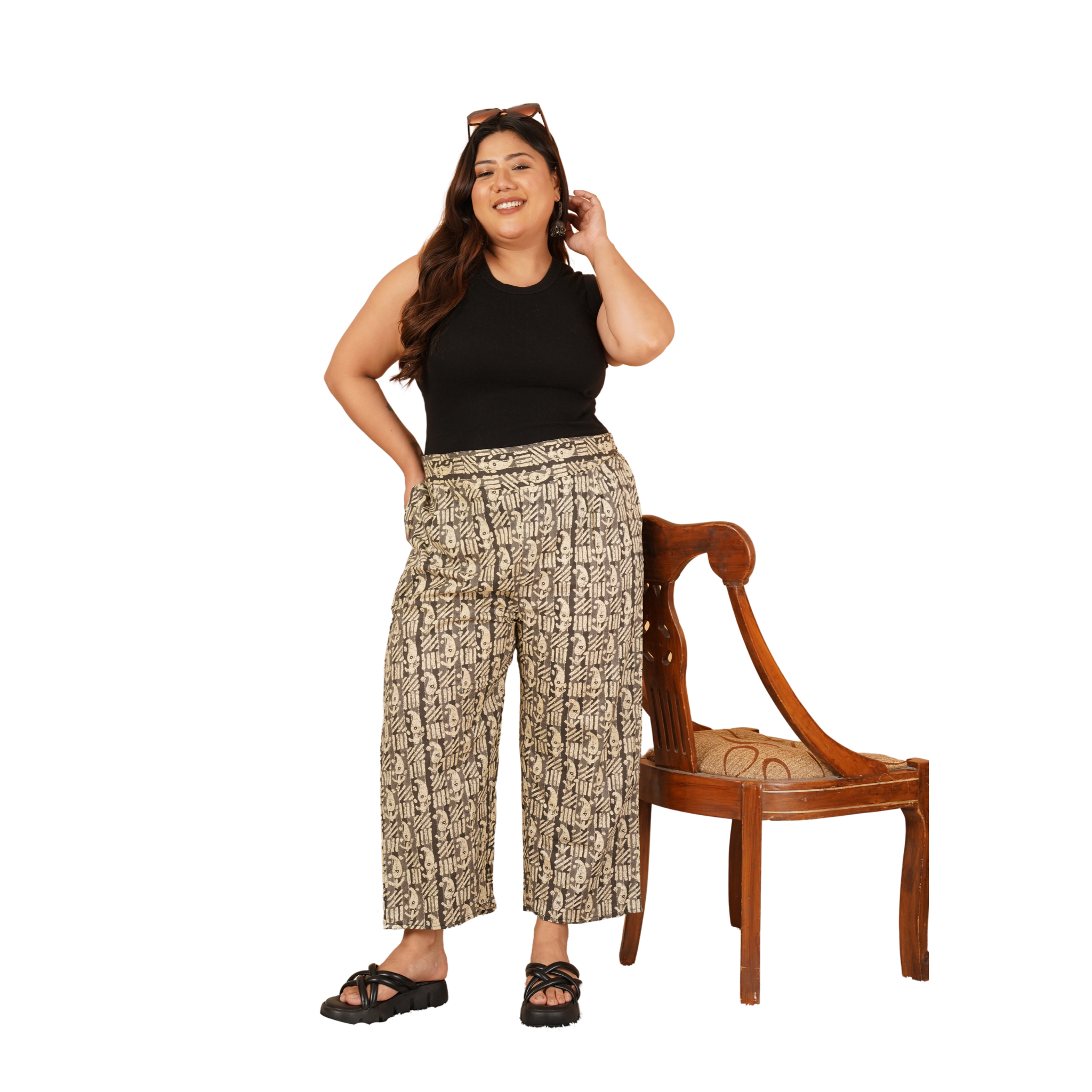 Black Paisley Print Plus Size Trouser