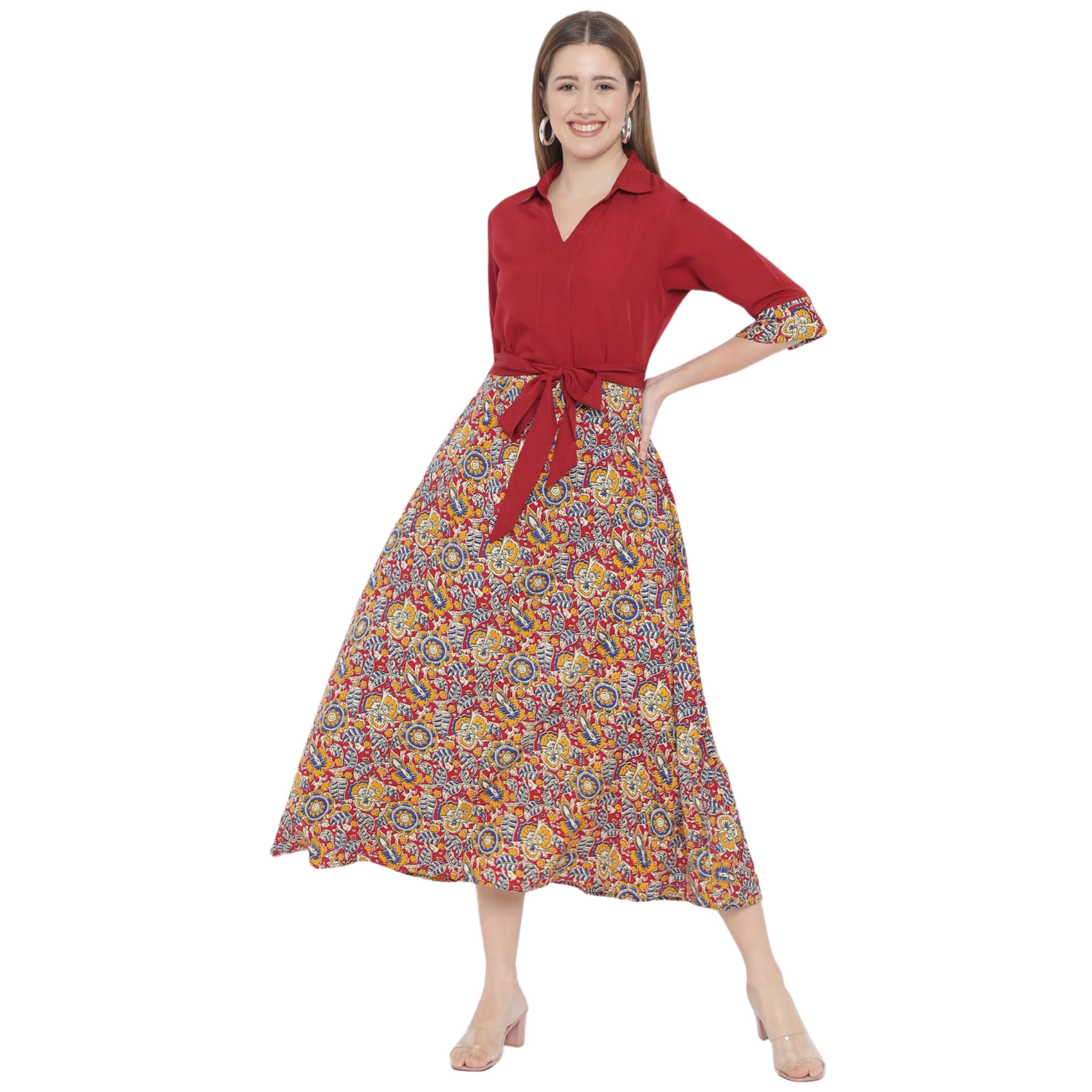 Maroon Abstract Print Dress