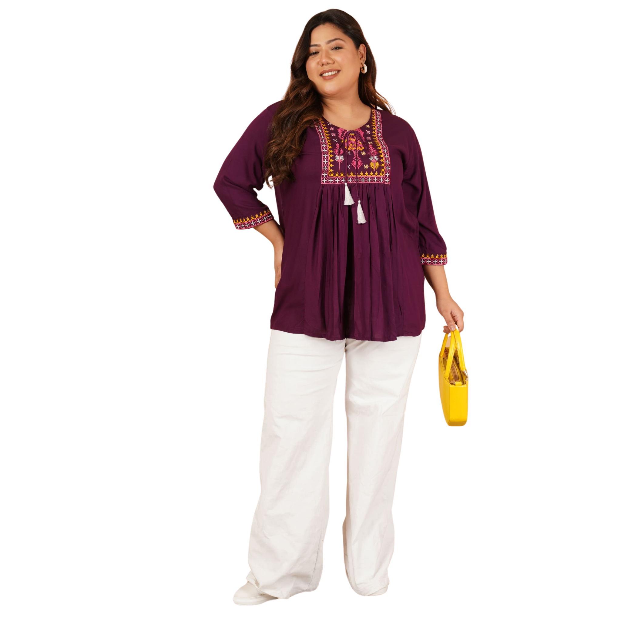 Burgundy Embroidered Plus Size Tunic