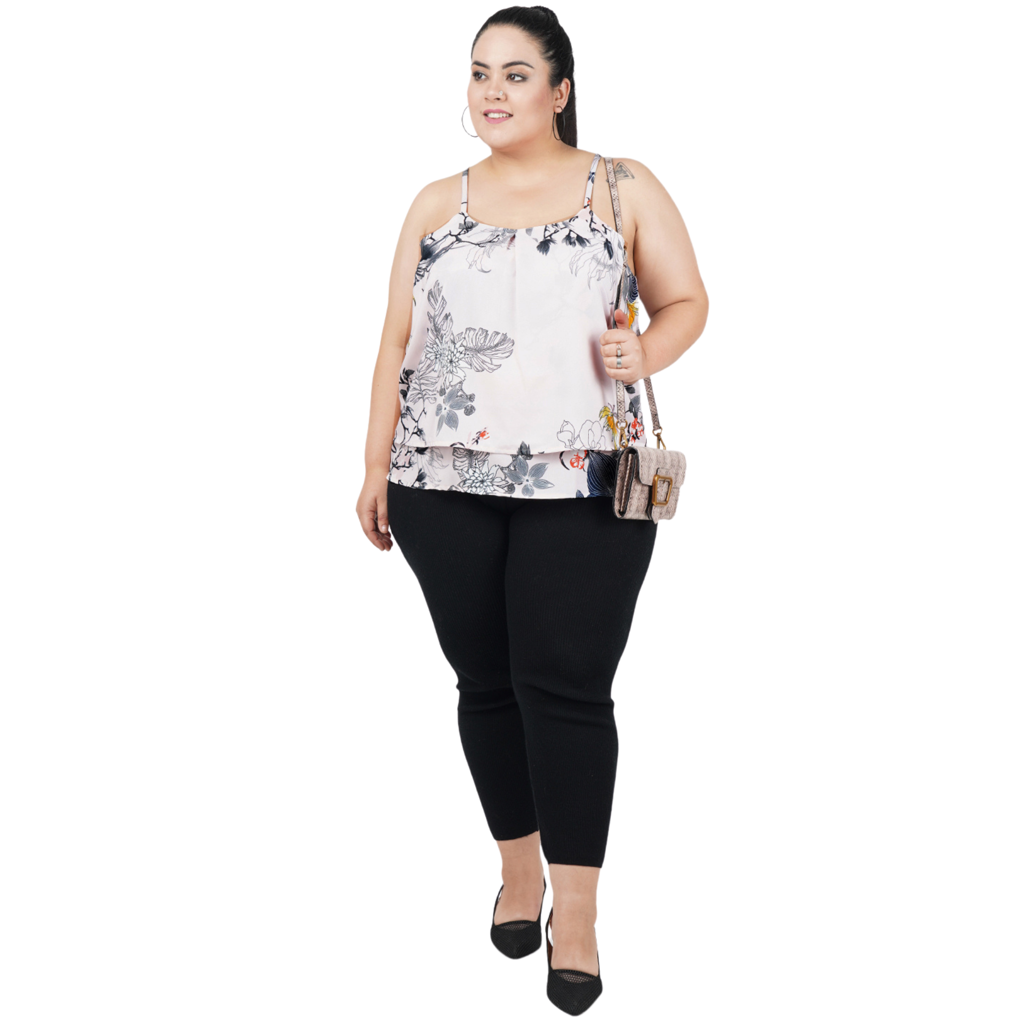 Pink Floral Strap Plus Size Top
