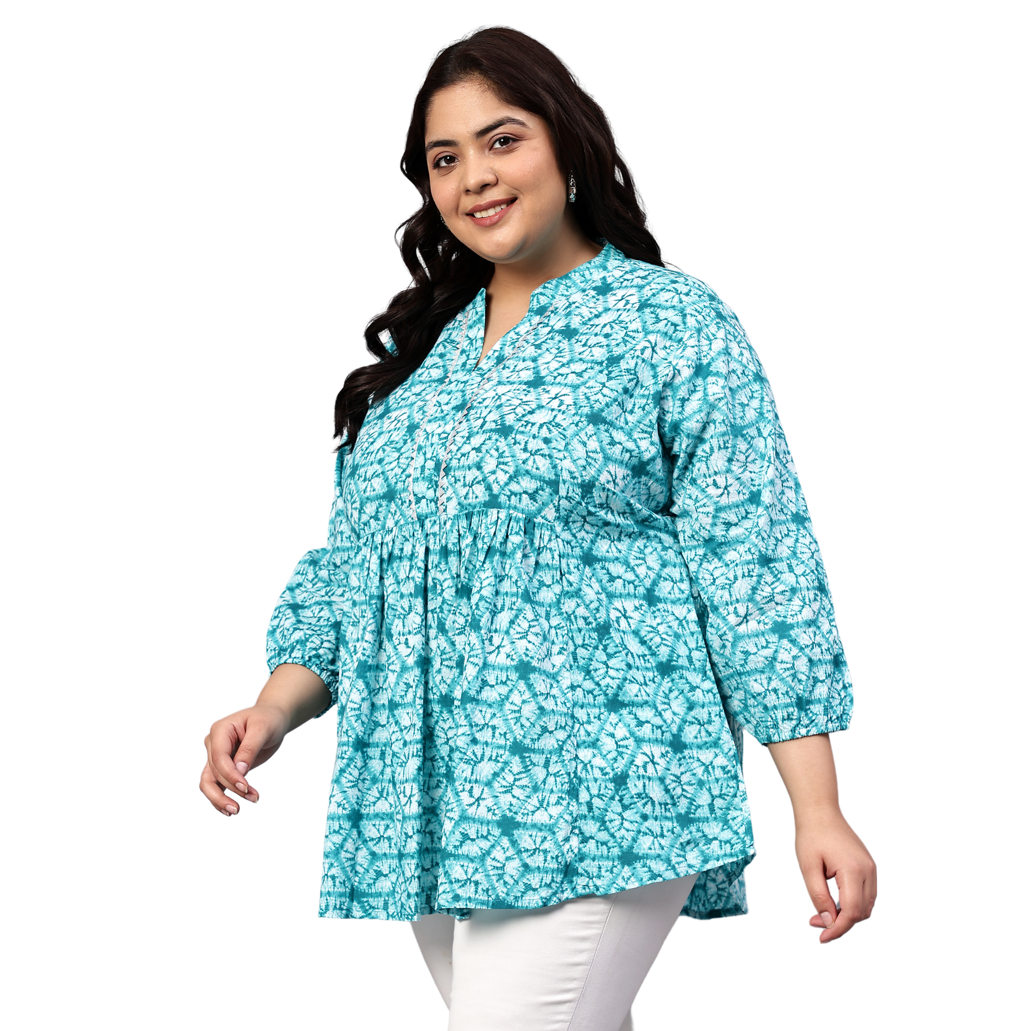 Blue Geometric Print Plus Size Tunic