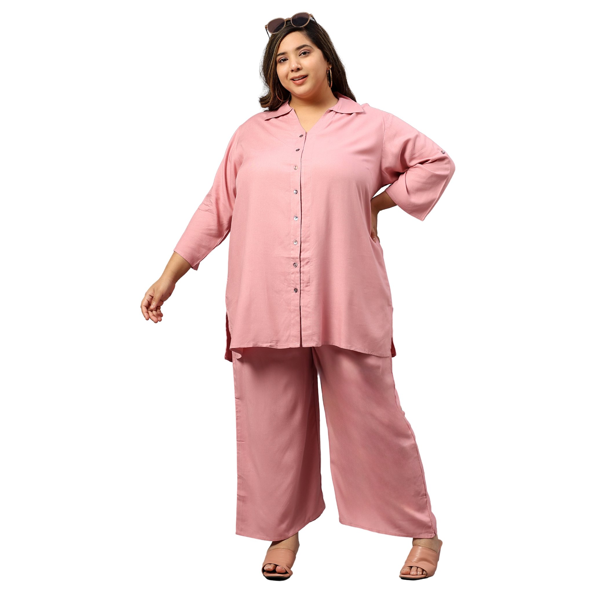 Pink Solid Plus Size Co-Ord Set