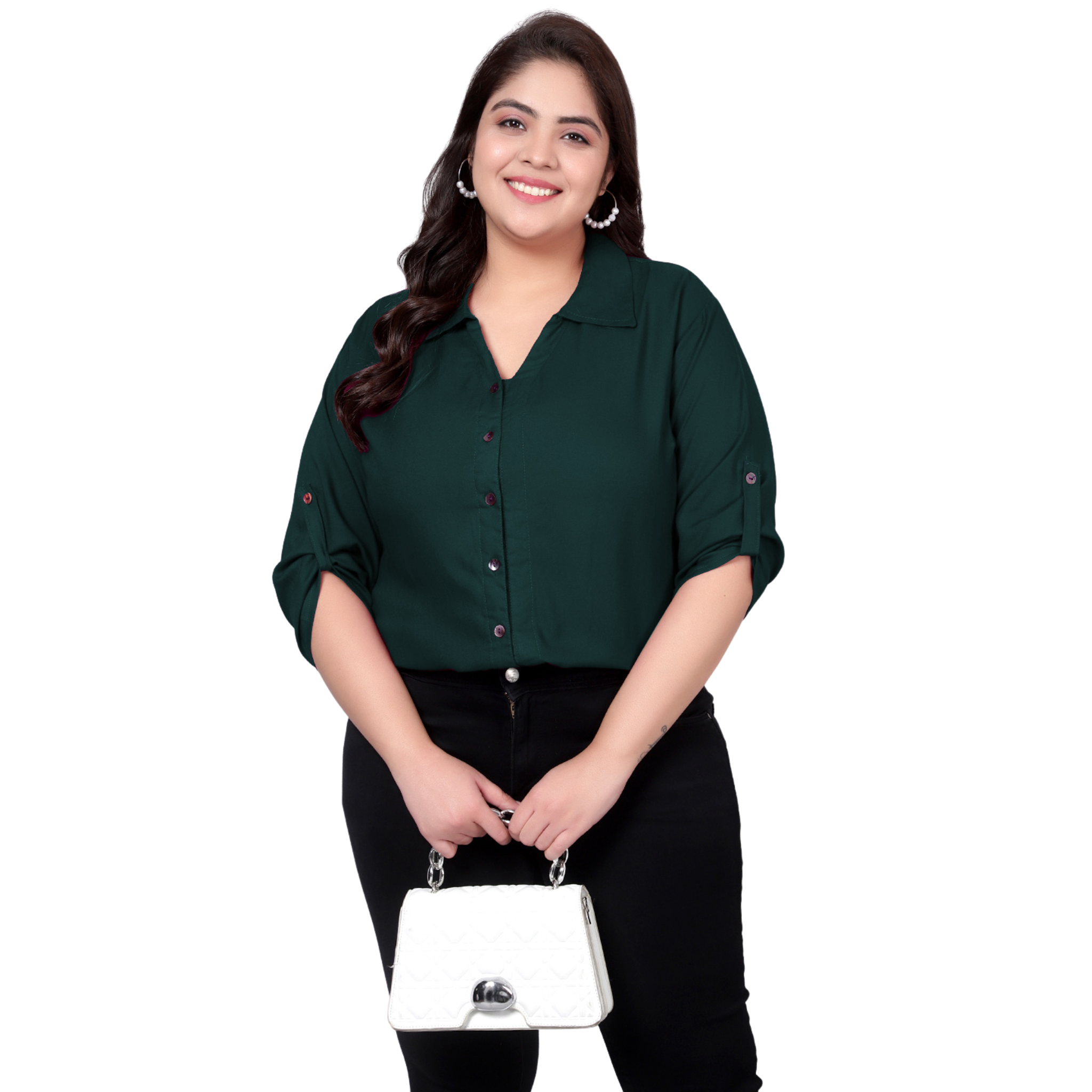 Dark Green Longline Plus Size Shirt
