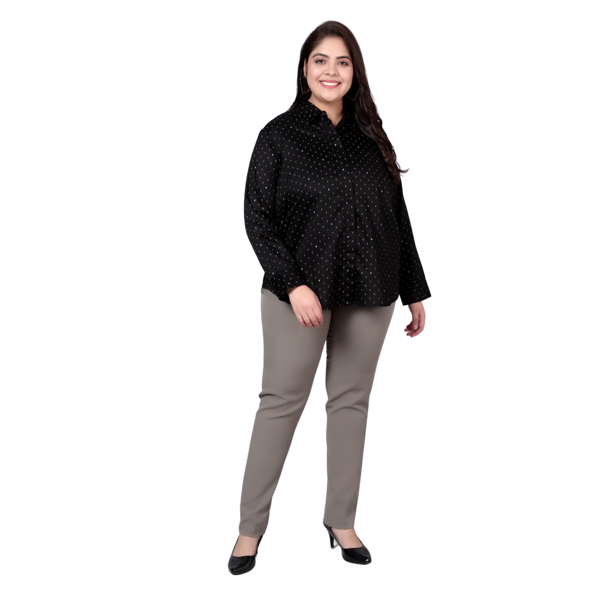 Black Print Formal Plus Size Shirt