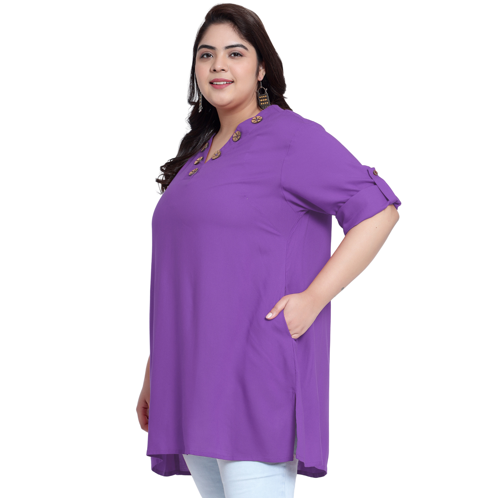Lavender Collar Button Plus Size Tunic