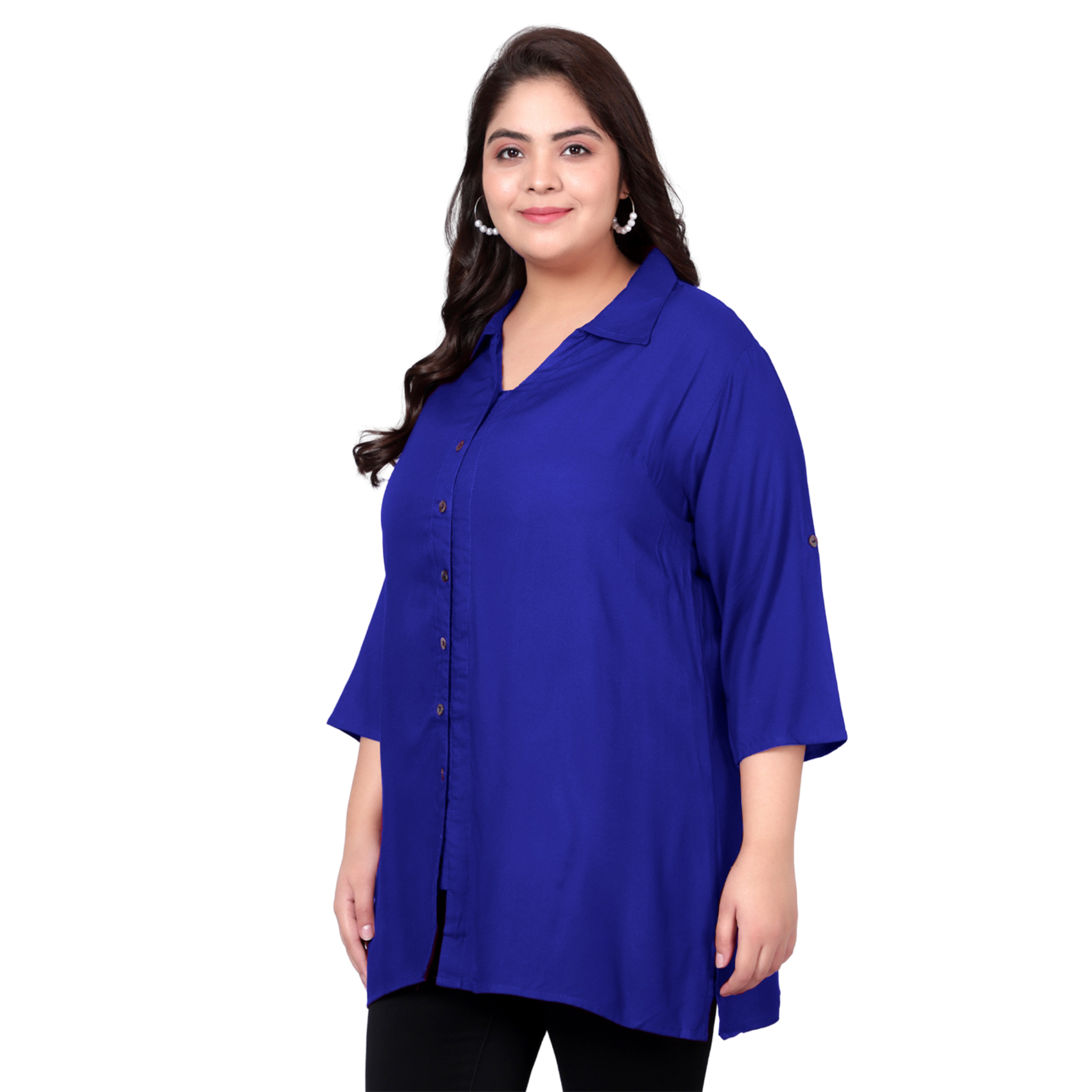 Blue Longline Plus Size Shirt