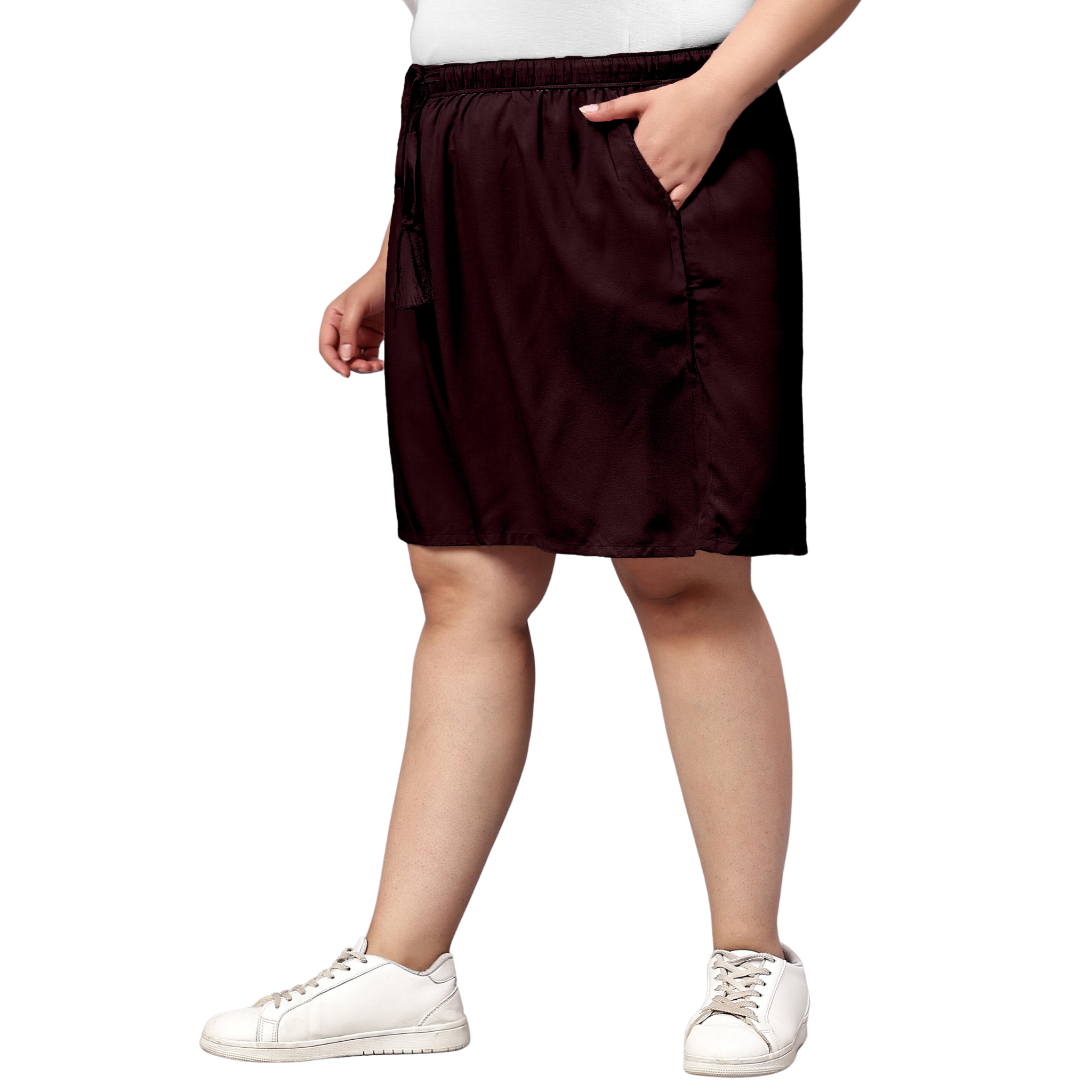 Brown Solid Plus Size Flared Shorts