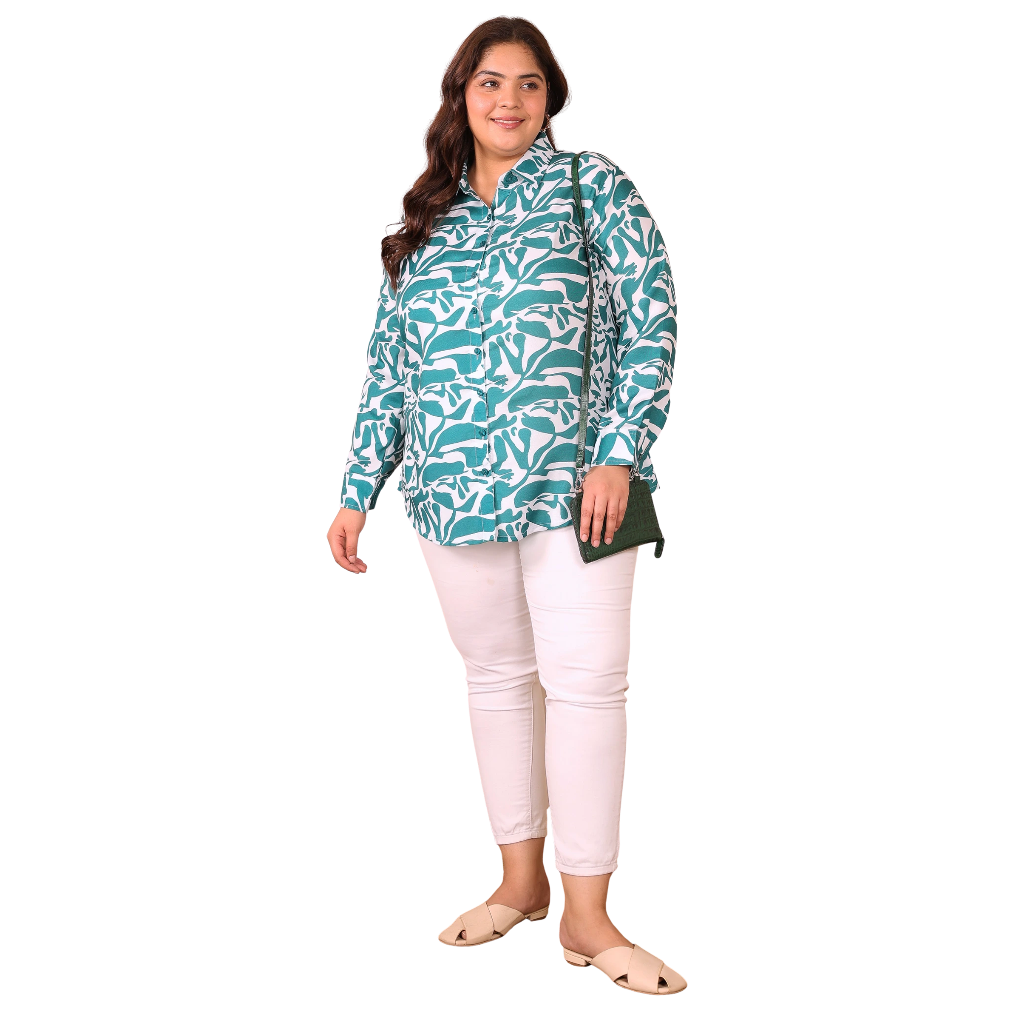 Green and White Abstract Plus Size Shirt