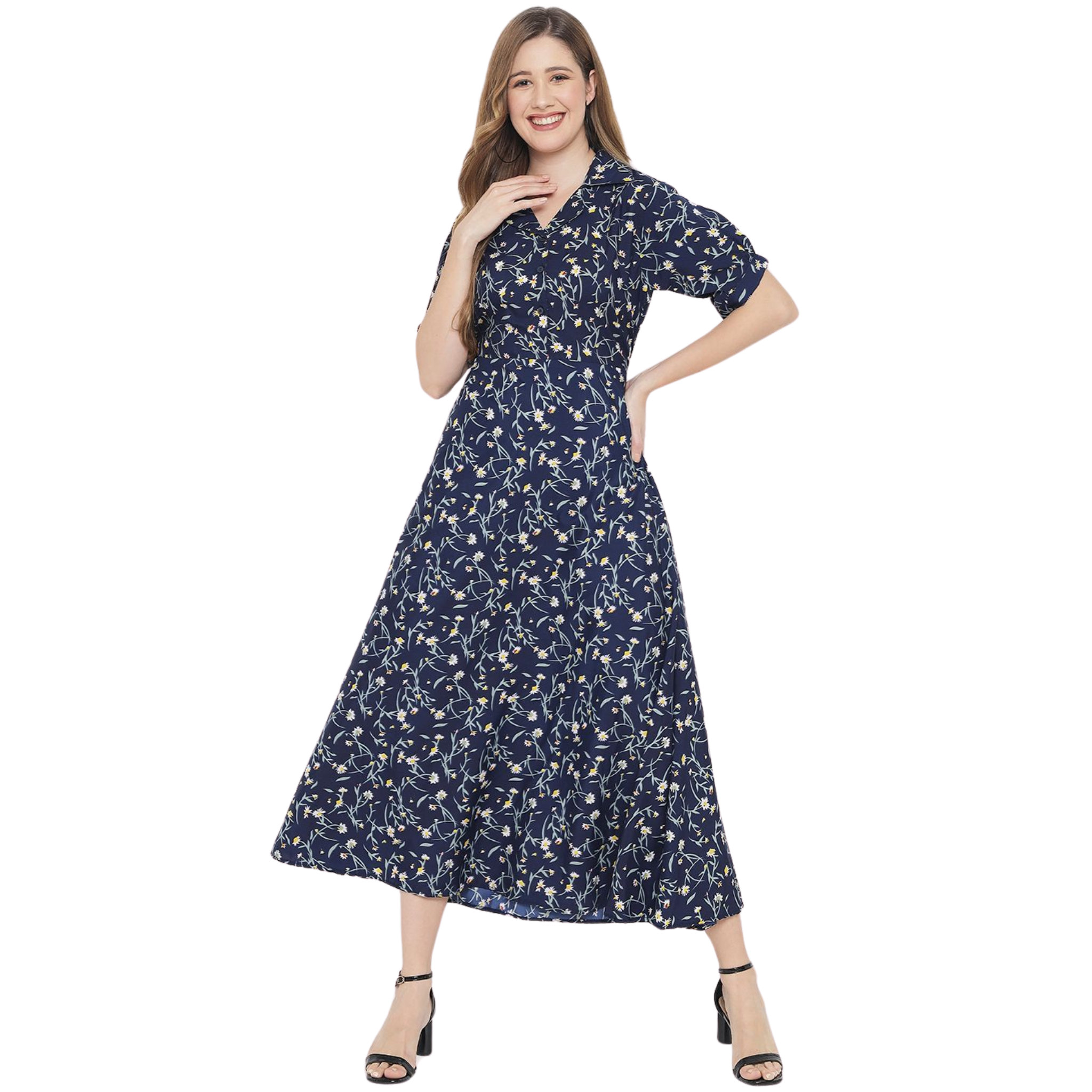 Blue Floral Fit And Flare Dress