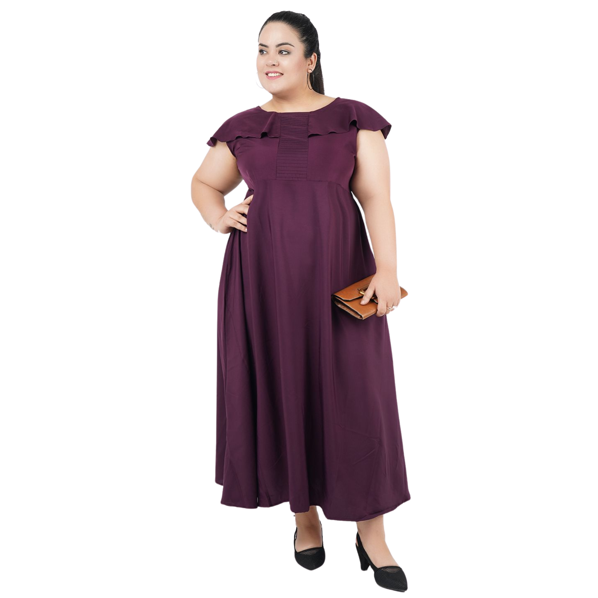 Purple Solid Maxi Plus Size Dress