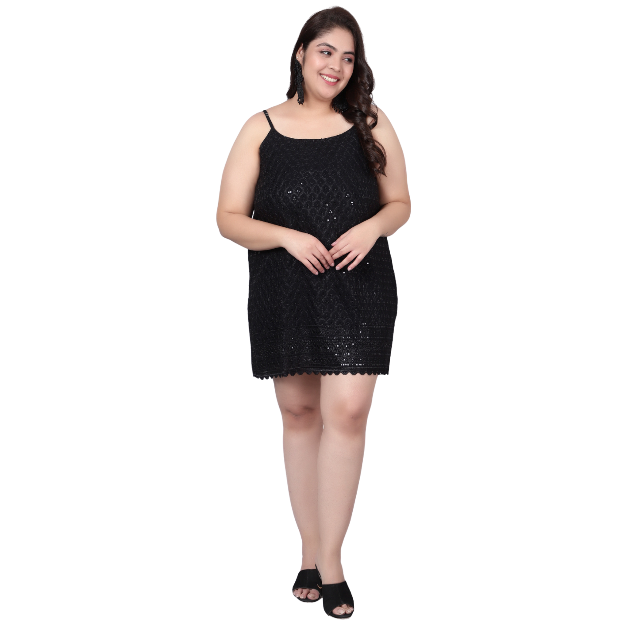 Black Sequinned Strap Plus Size Dress