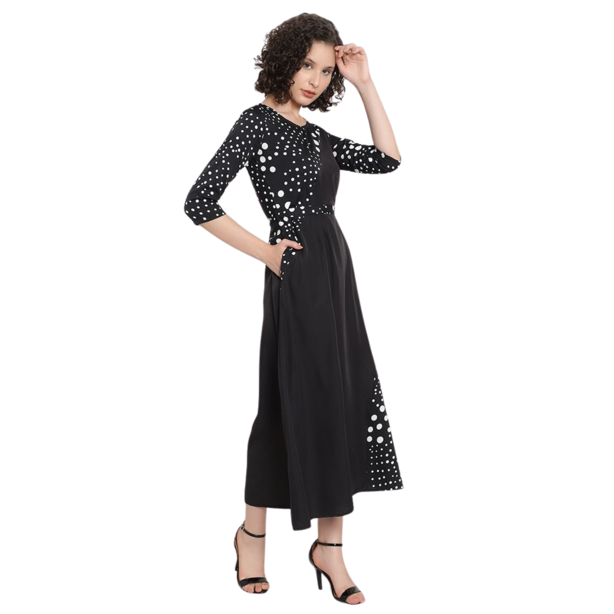 Black & White Polka Dot Print Dress