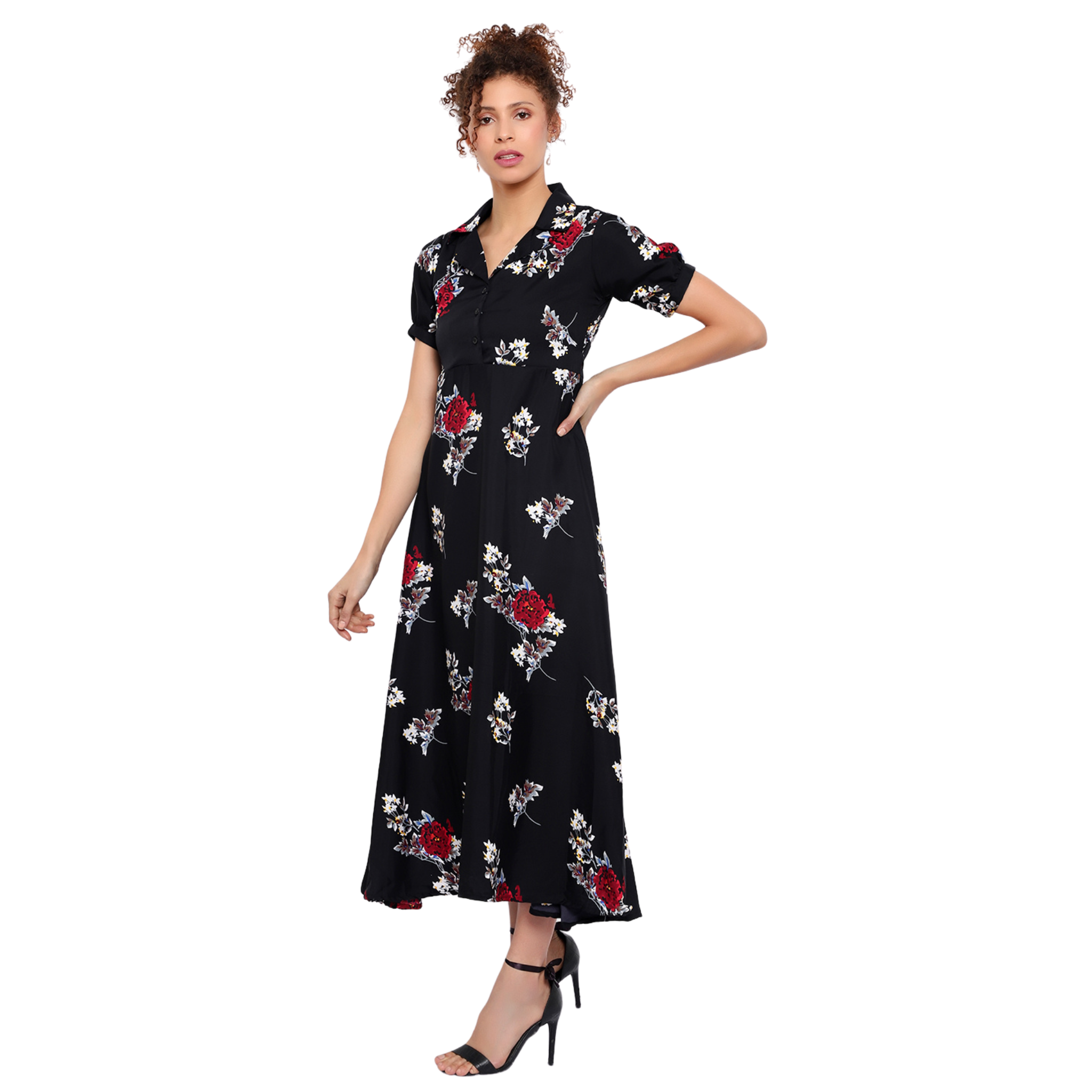 Black and Red Floral Print Dress
