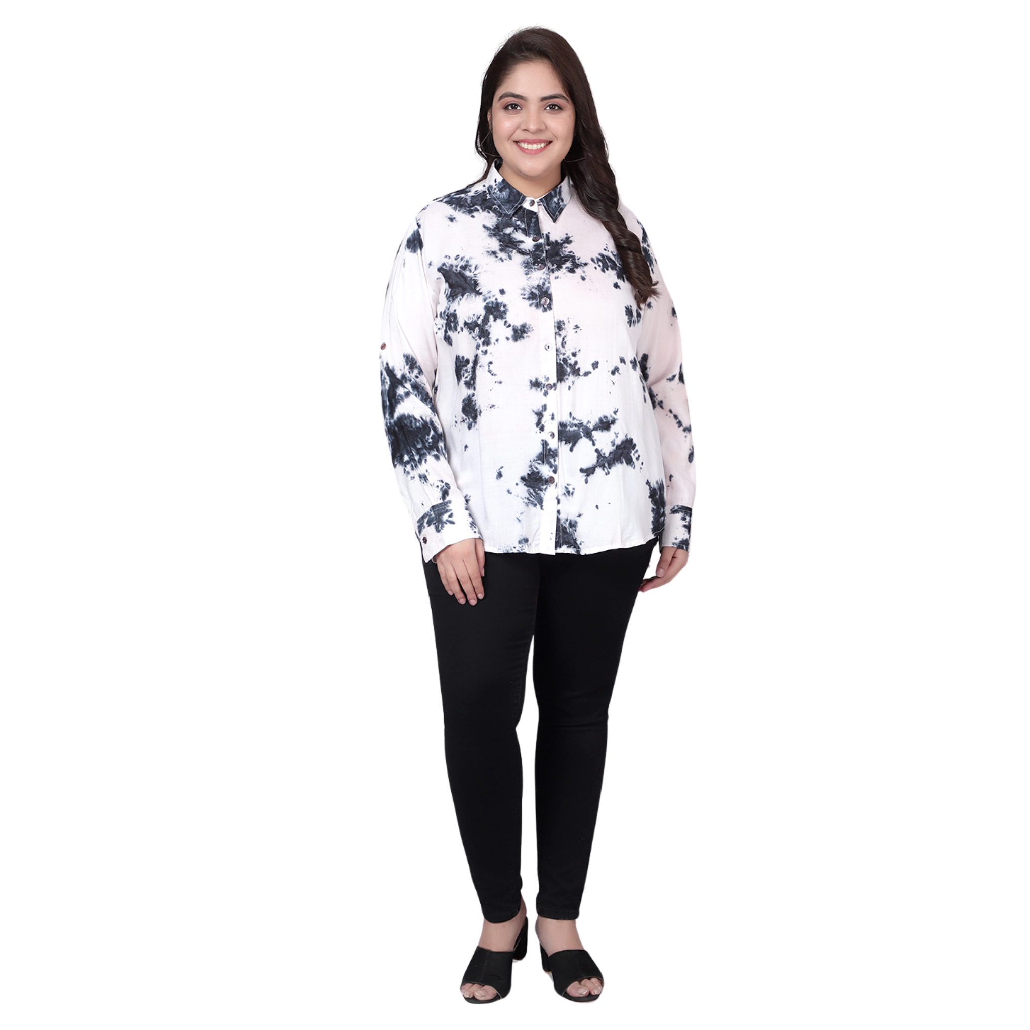 Black and White Tie Dye Plus Size Shirt
