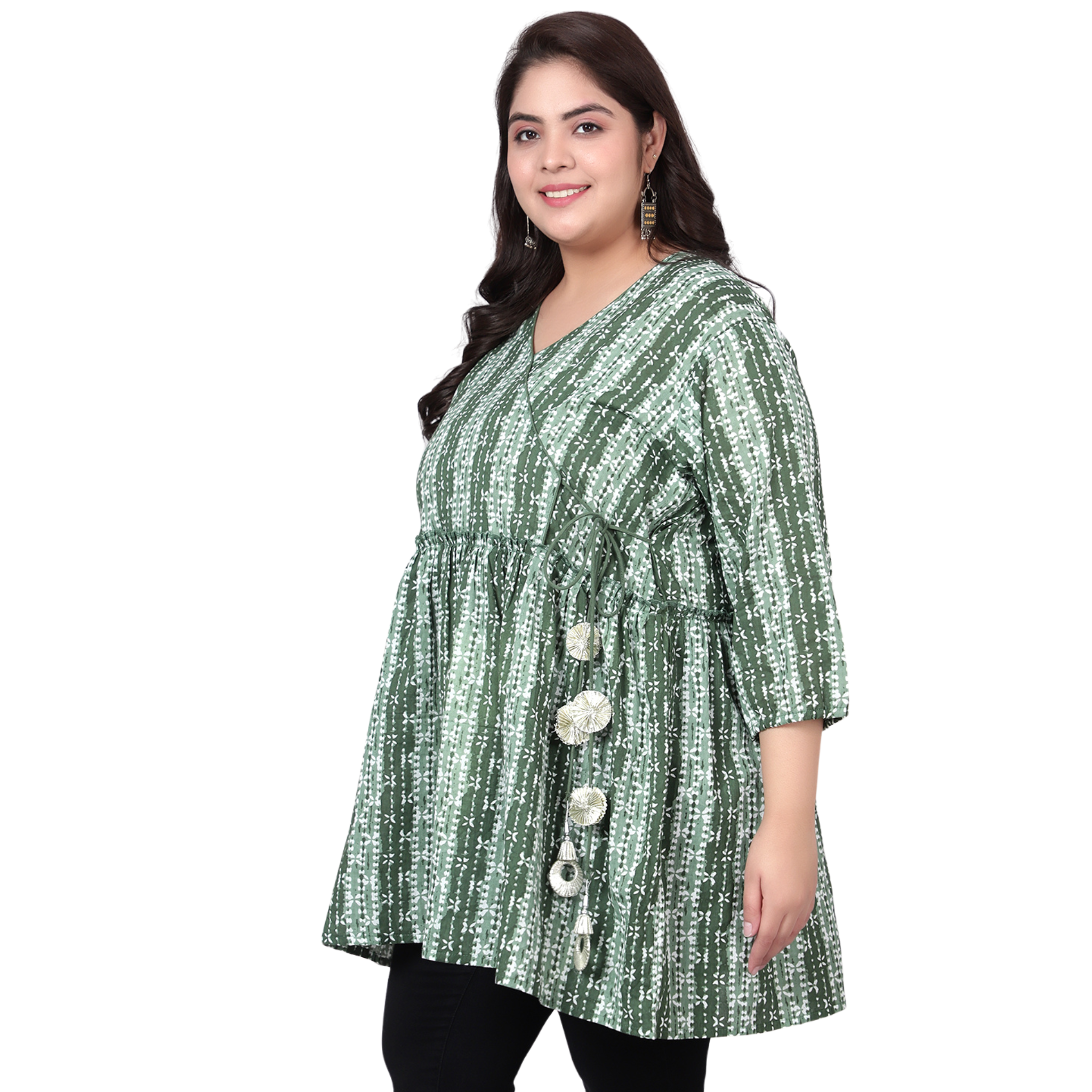 Green Hand Block Print Plus Size Tunic