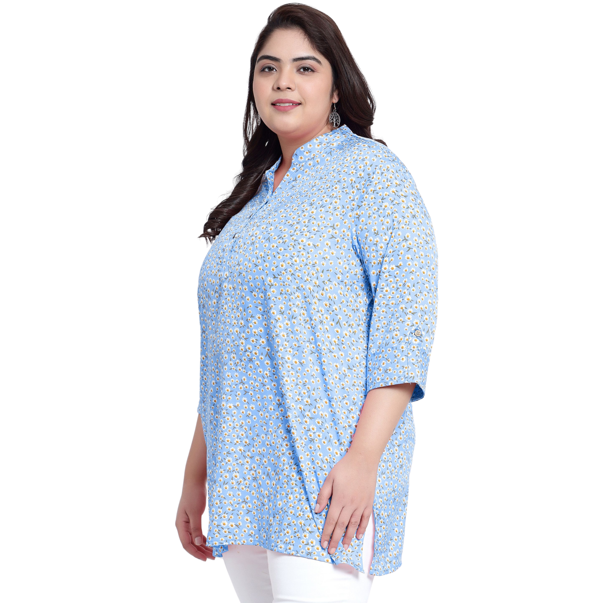Blue Floral Print Plus Size Tunic