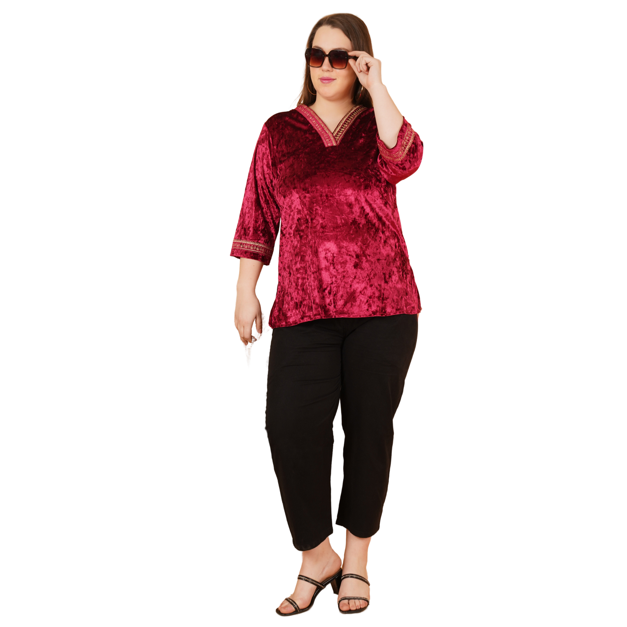 Maroon Velvet Plus Size Tunic