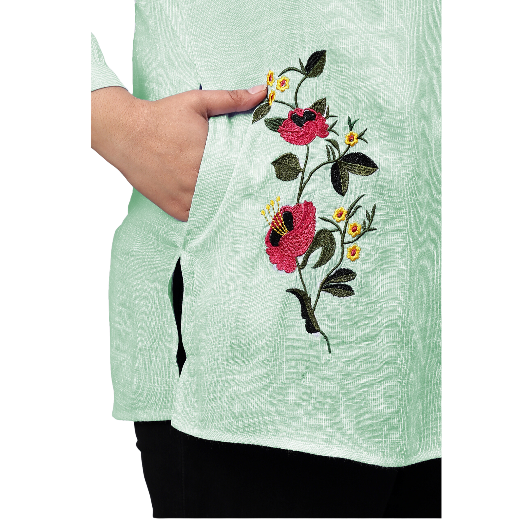 Green Floral Embroidered Plus Size Tunic