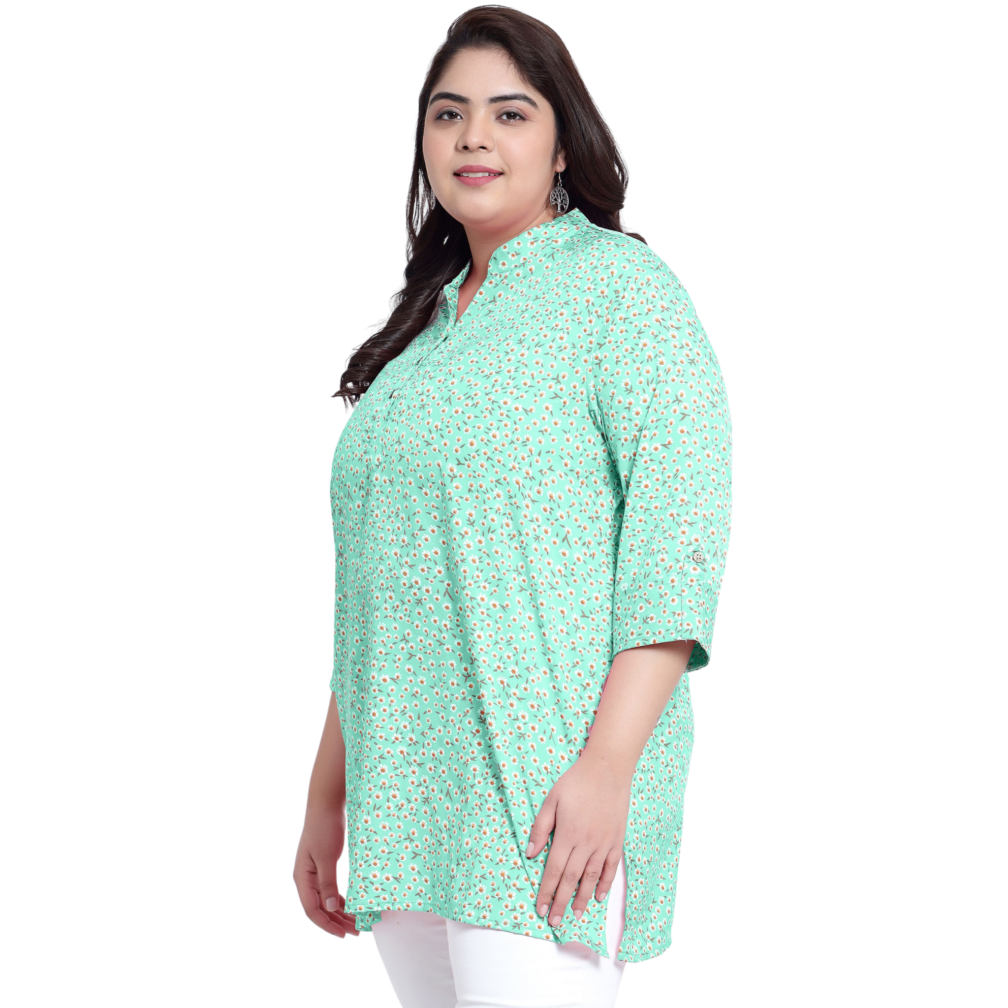 Green Floral Print Plus Size Tunic