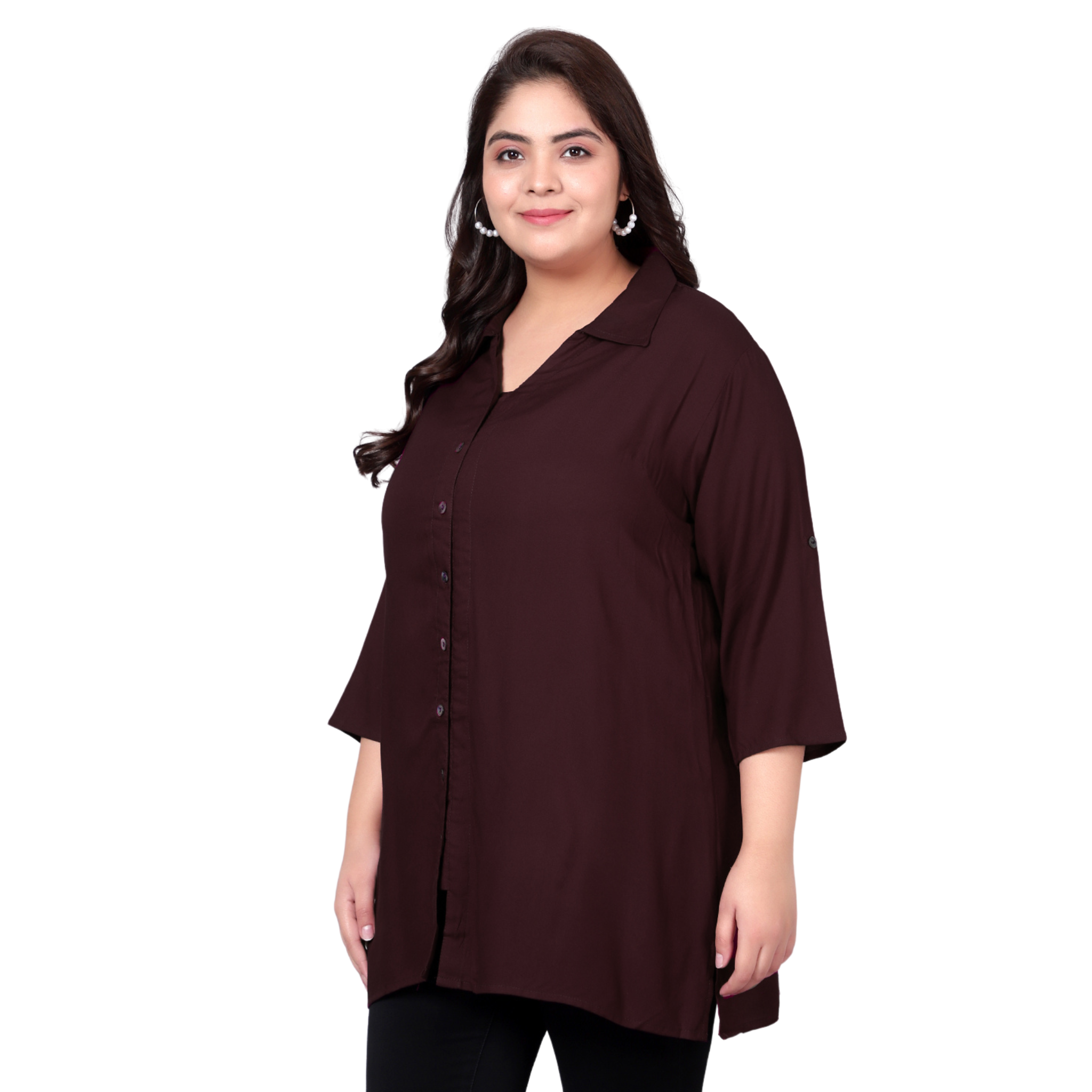Brown Longline Plus Size Shirt