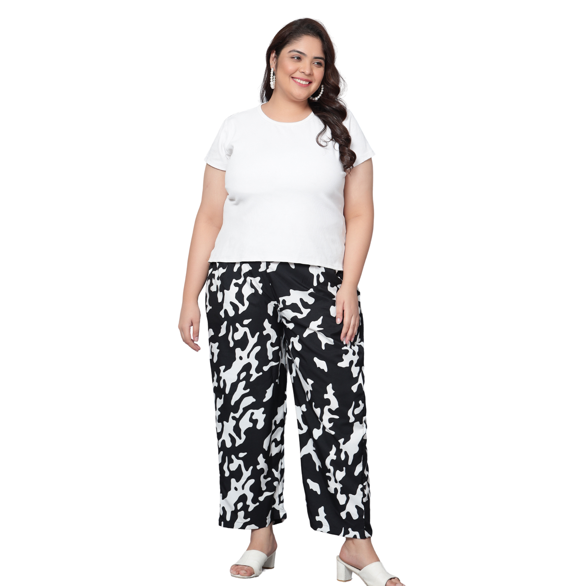 Black and White Abstract Plus Size Trousers
