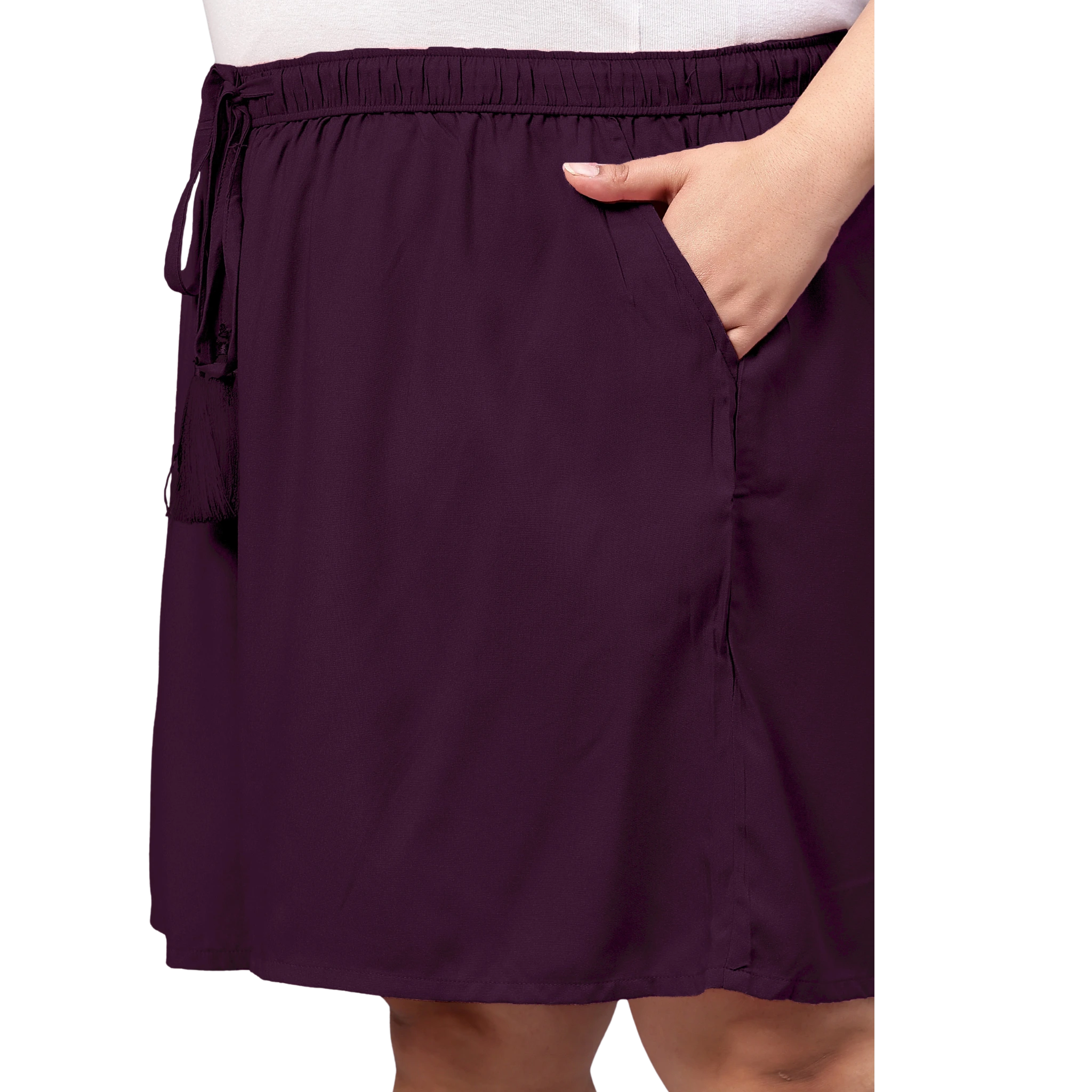 Purple Solid Plus Size Flared Shorts