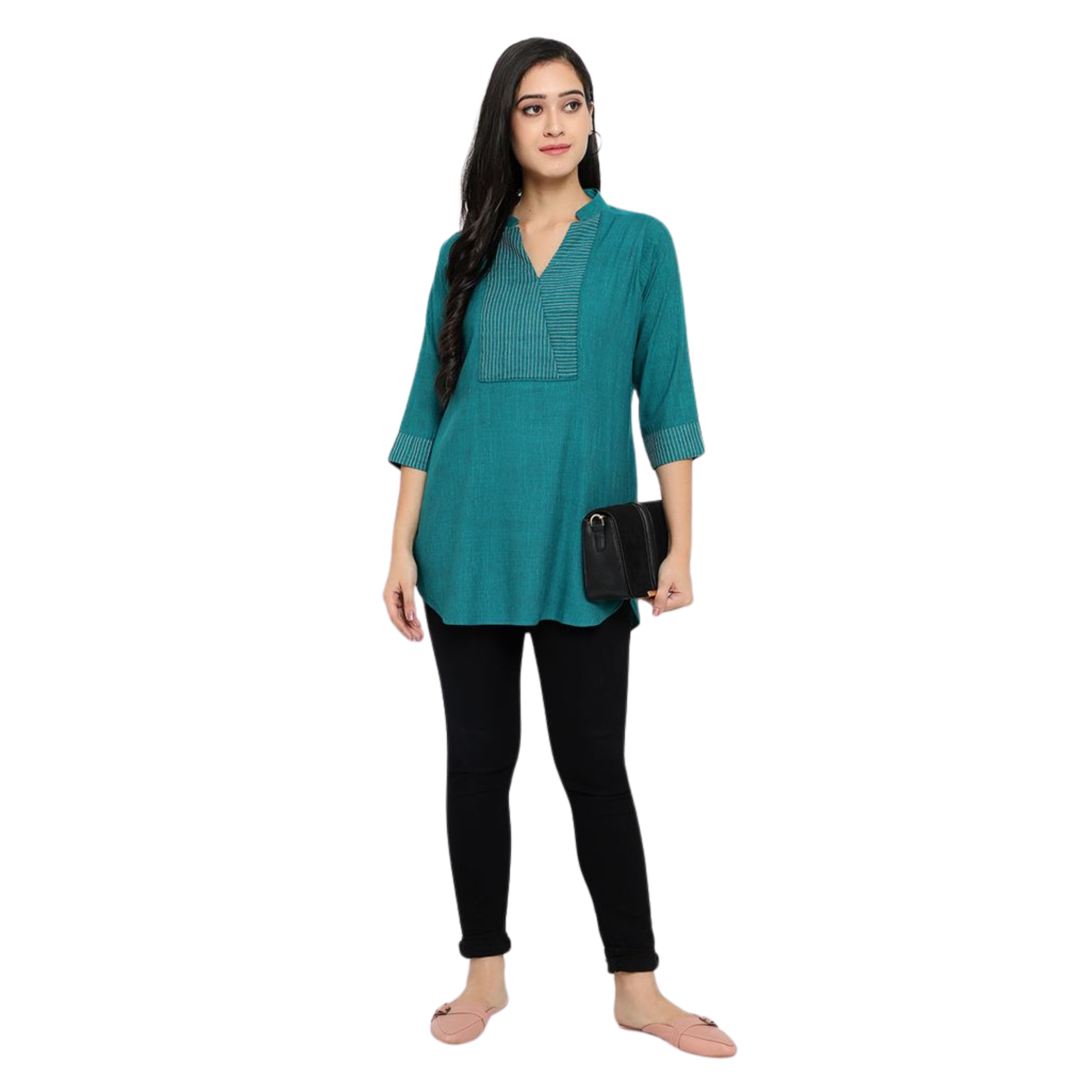 Turquoise Solid Embroidered Tunic