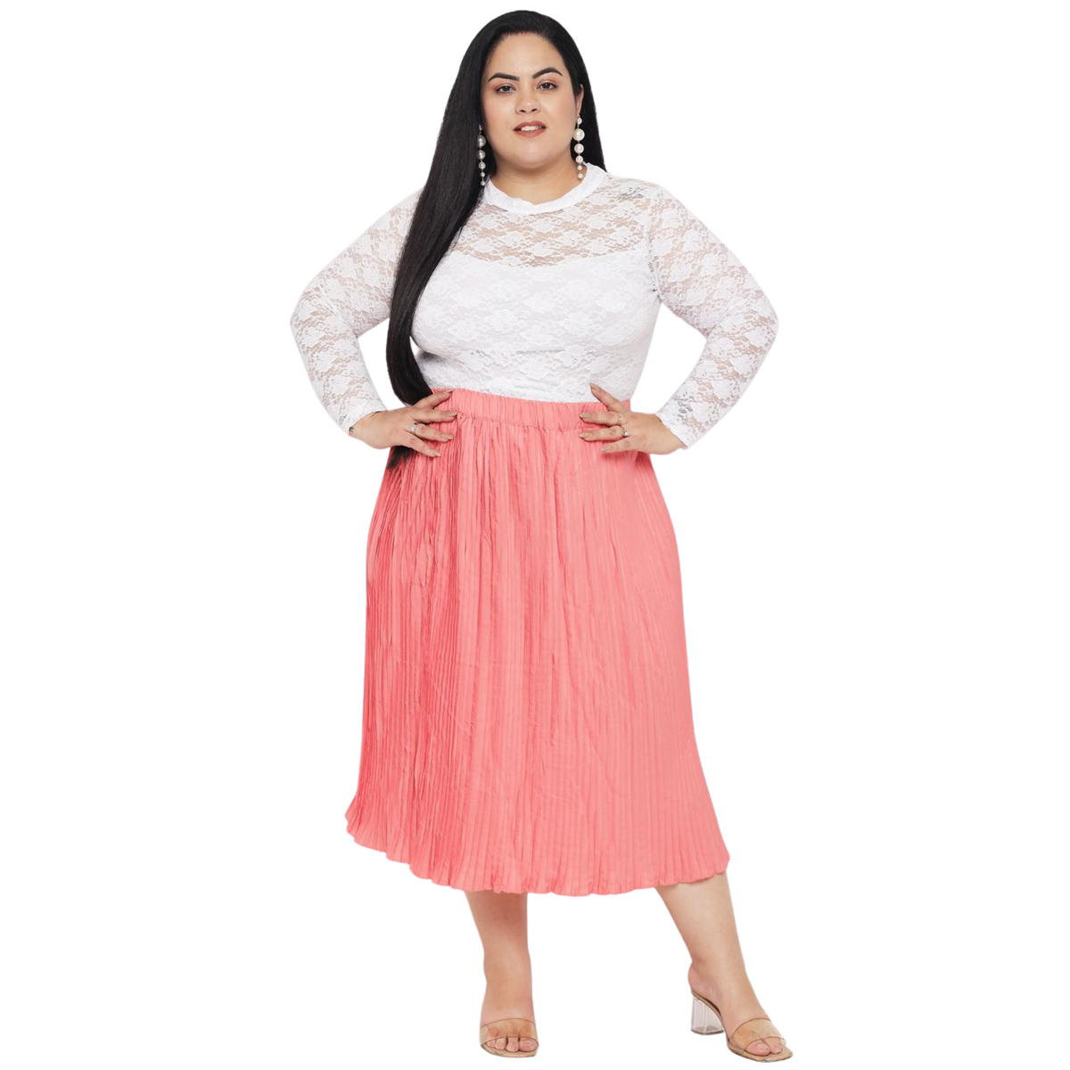 Peach Accordion Pleat Plus Size Skirt