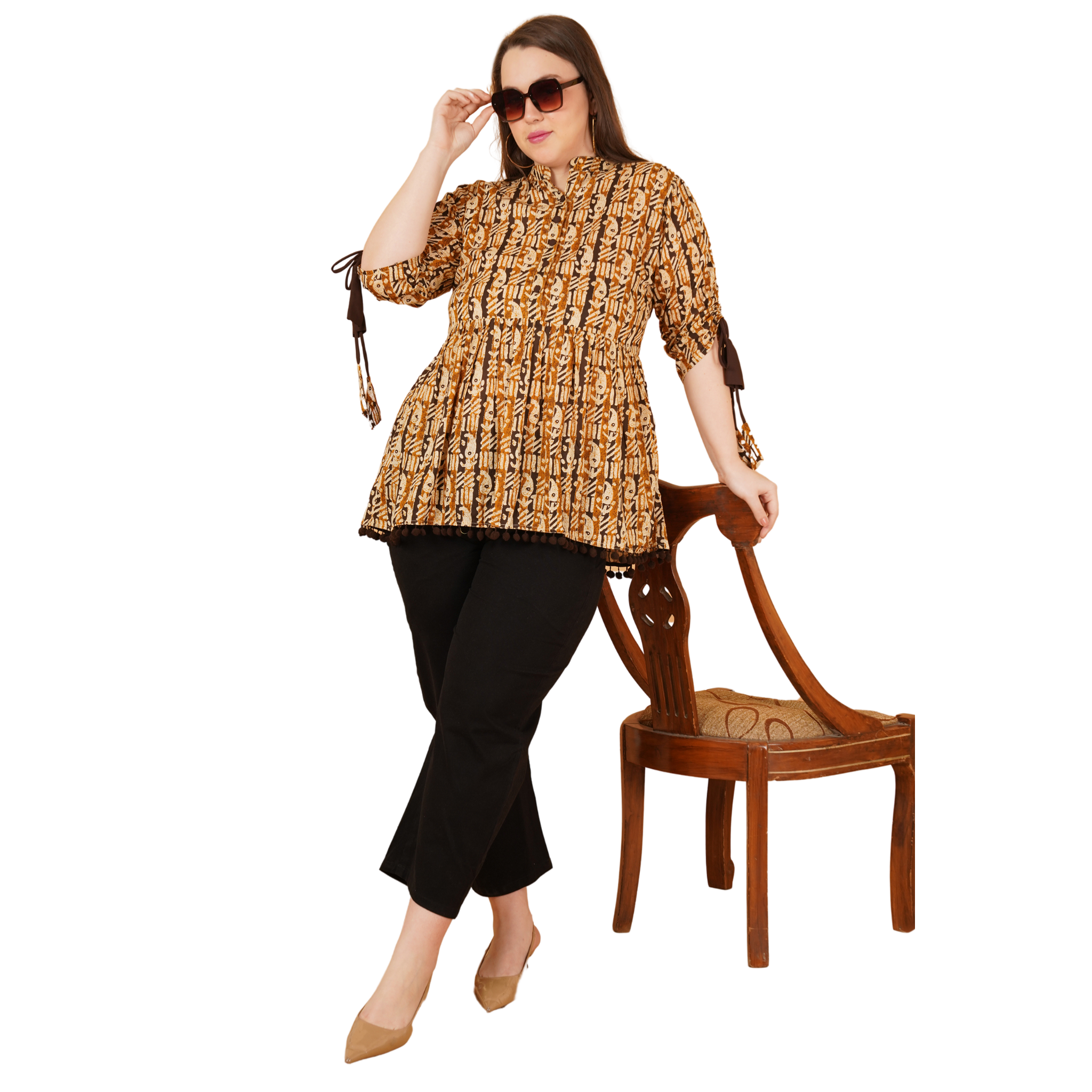 Brown Paisley Cotton Plus Size Tunic