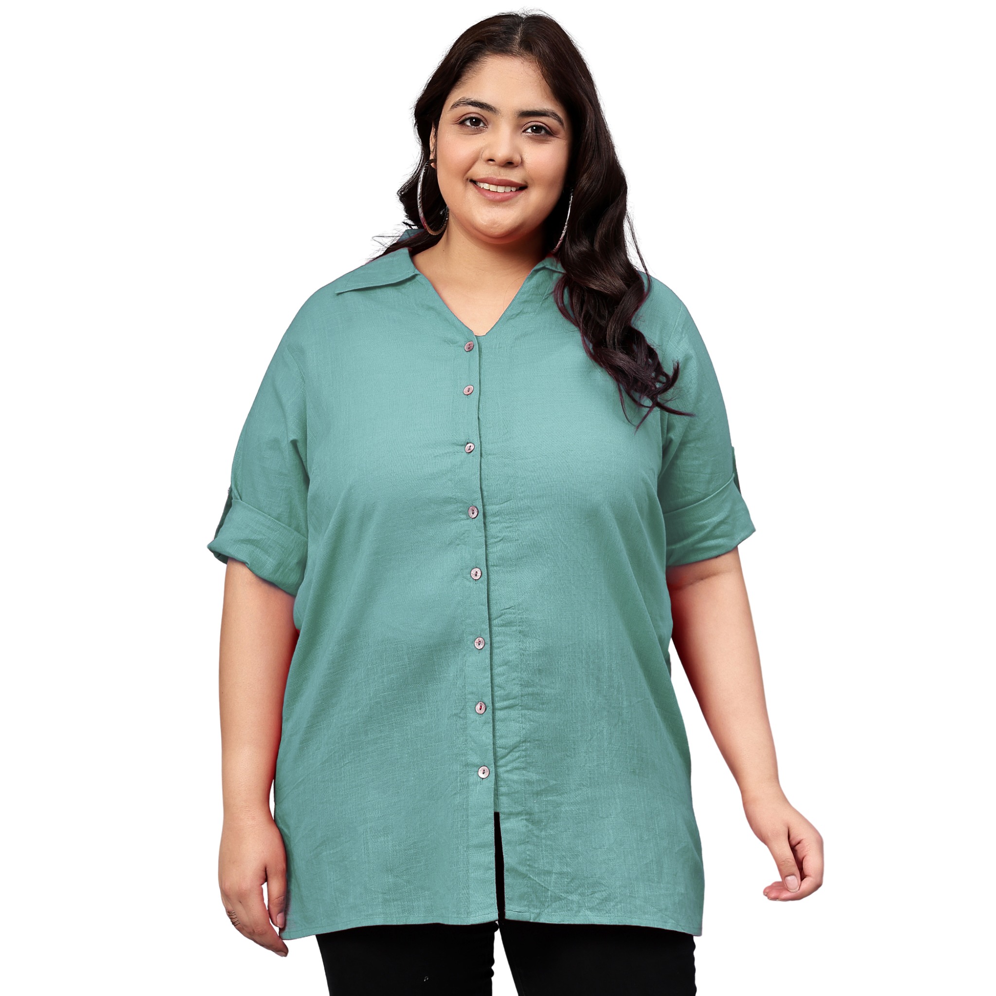 Blue Cotton Longline Plus Size Shirt