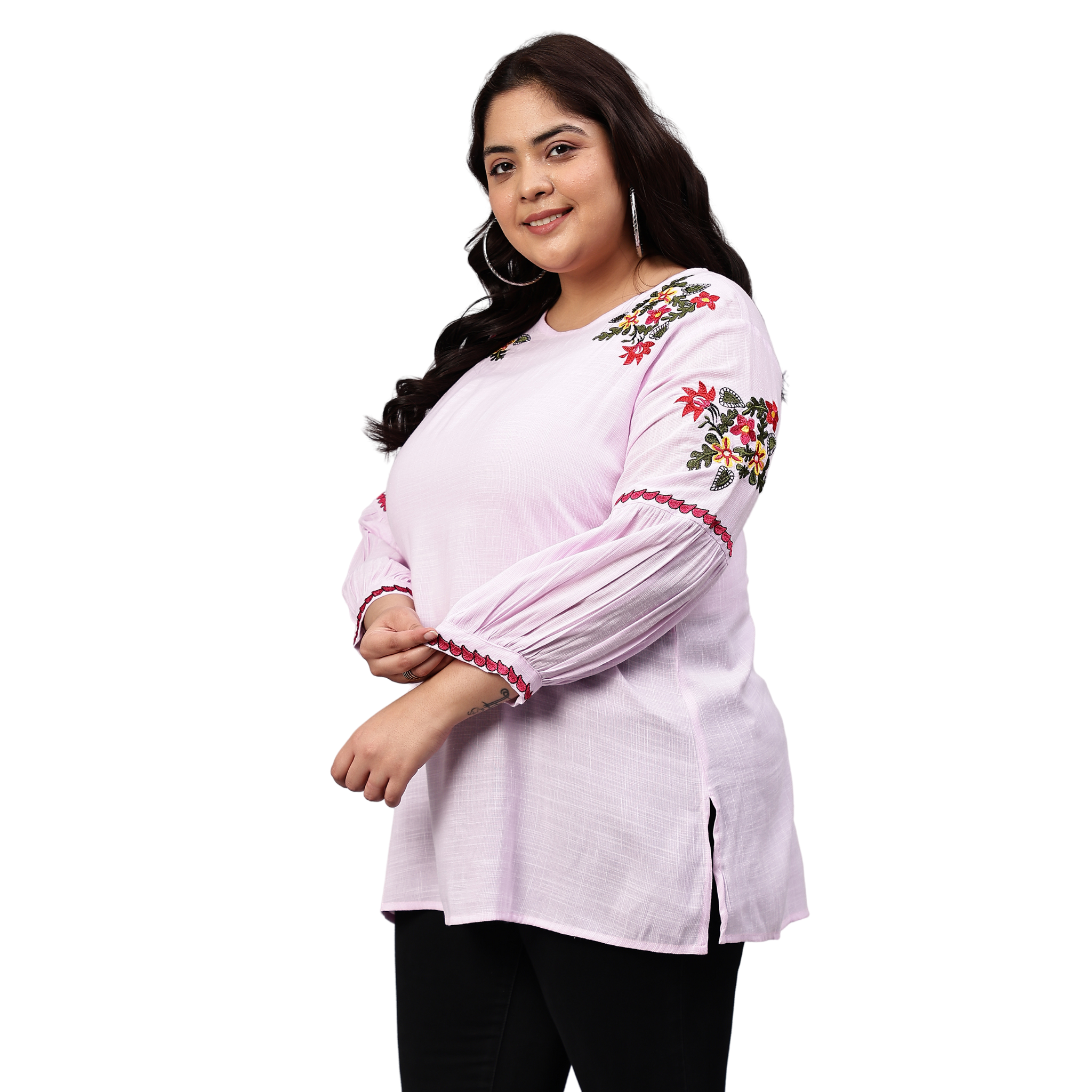 Purple Embroidered Plus Size Tunic