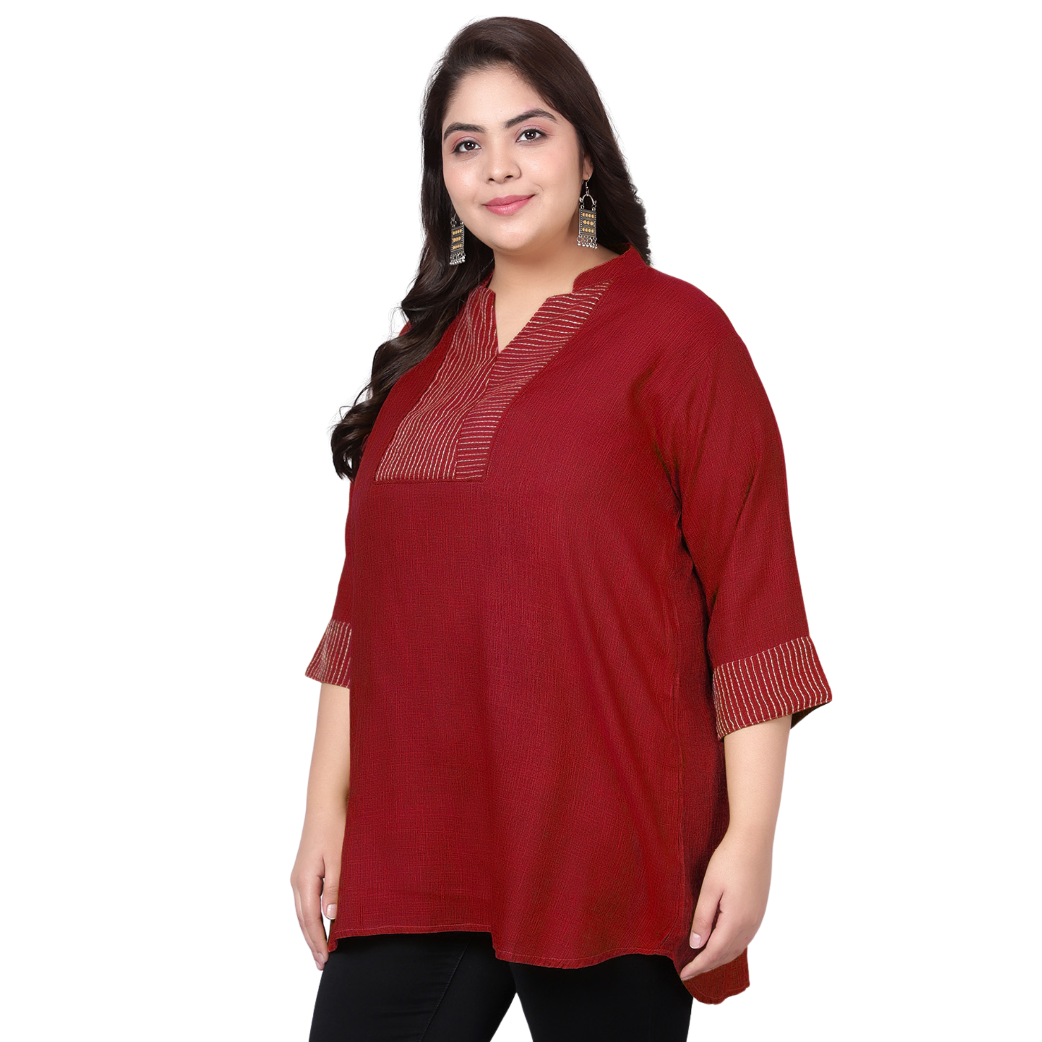 Maroon Embroidered Plus Size Tunic