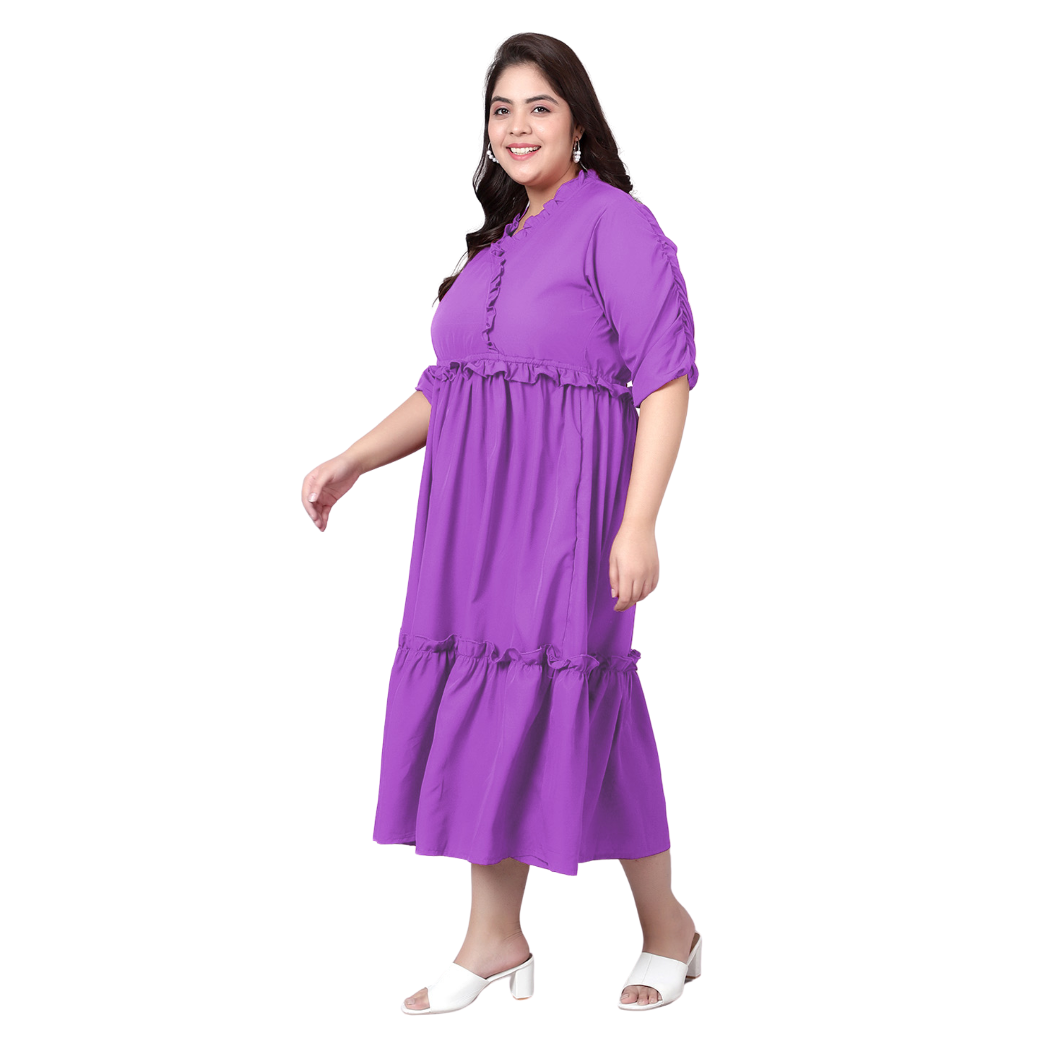 Lavender Solid Tier Plus Size Dress