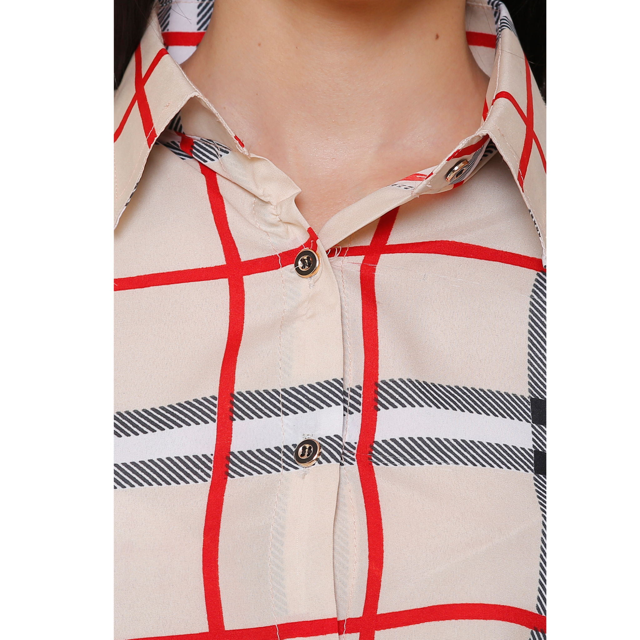 Beige and Red Checkered Shirt