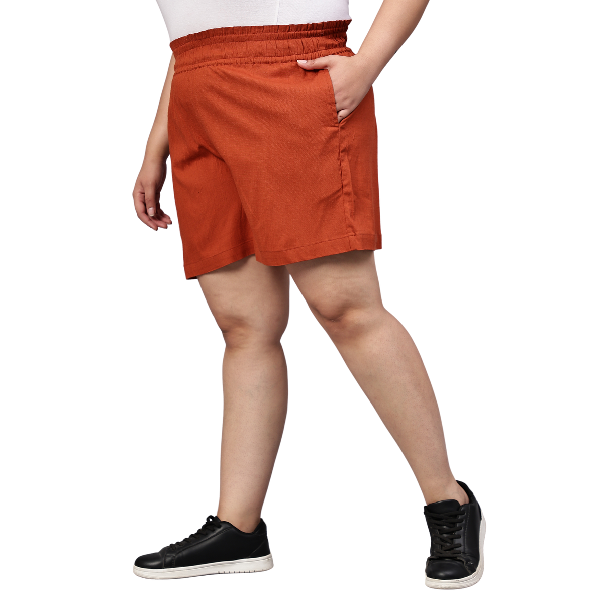 Rust Orange Cotton Plus Size Shorts