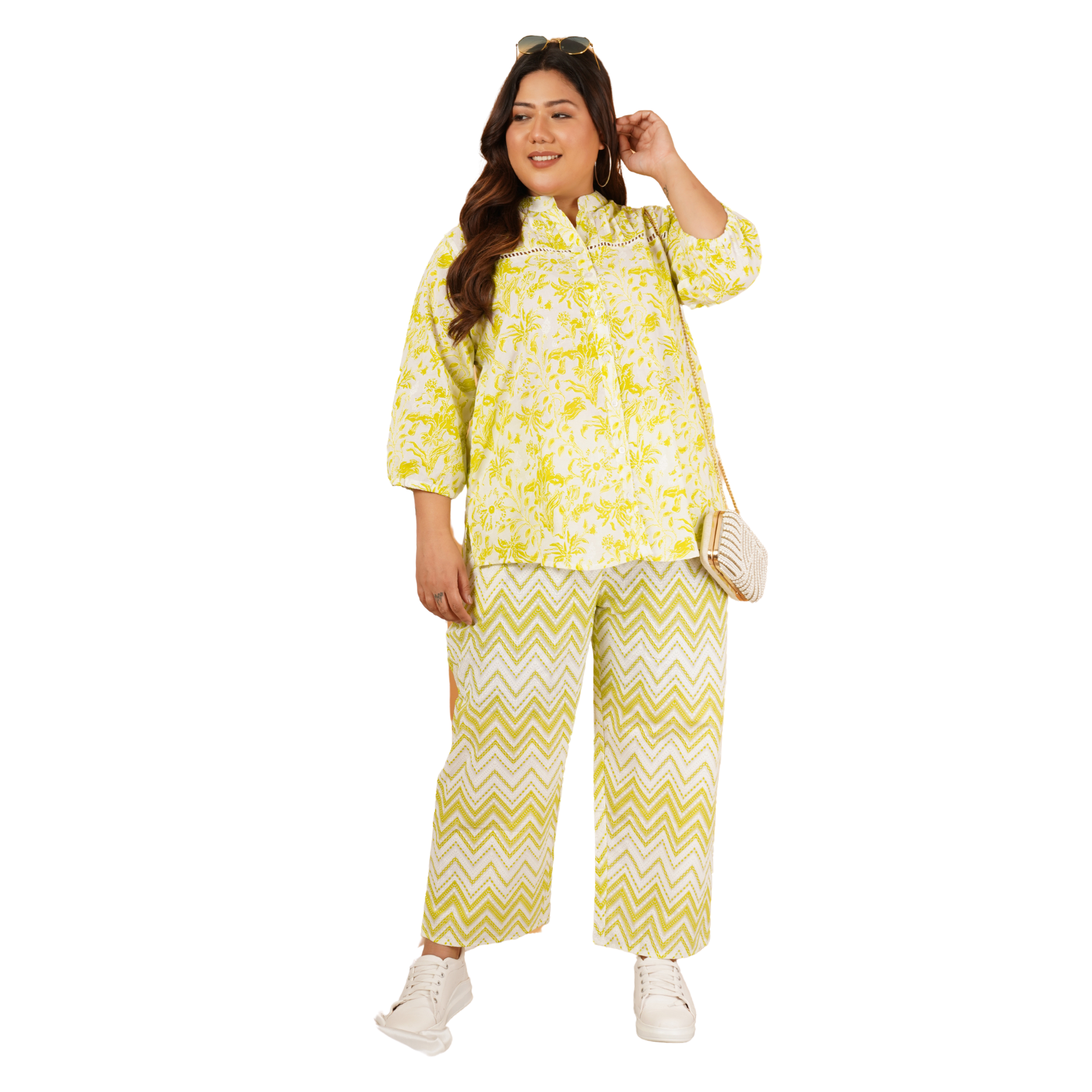Yellow Print Plus Size Co-Ord Set