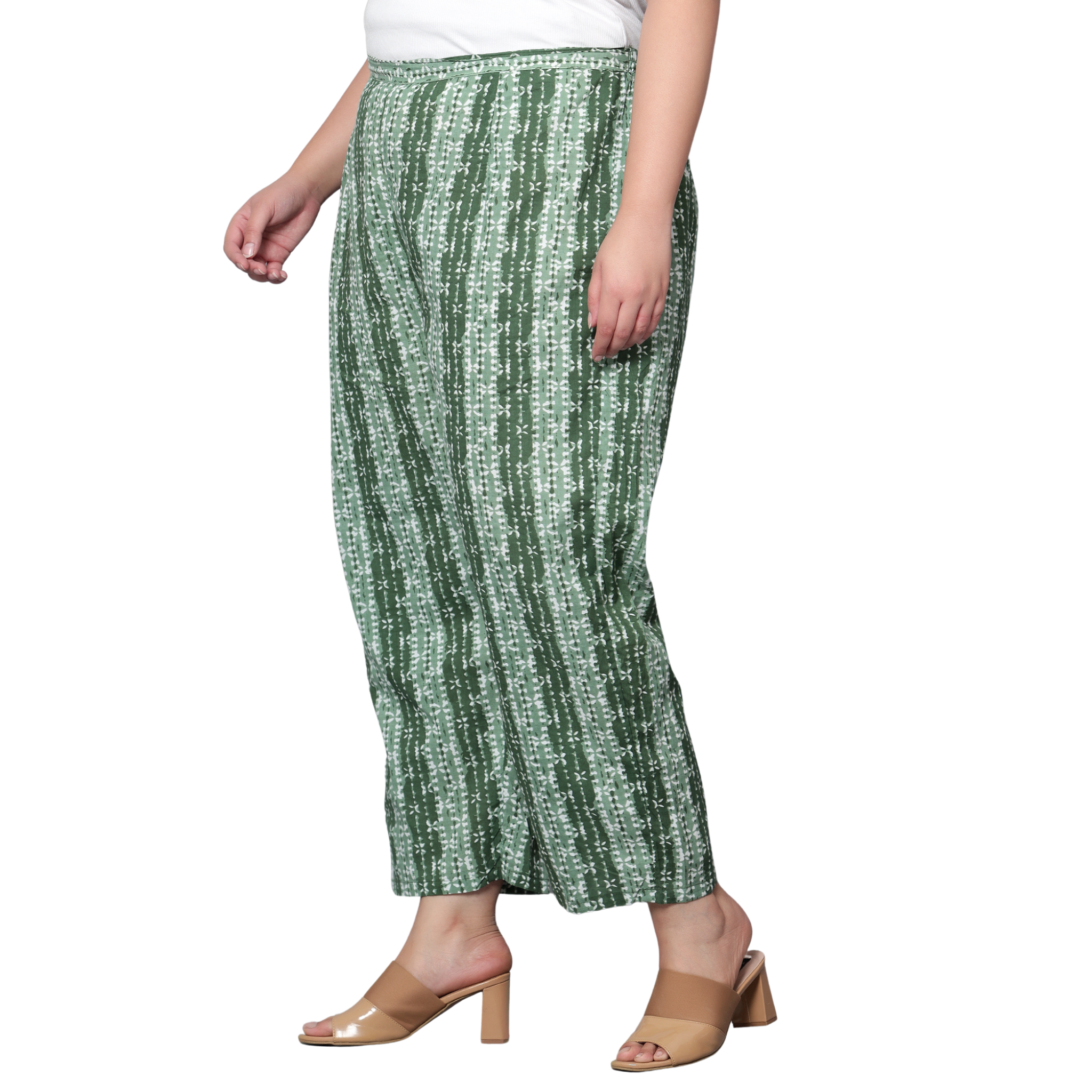 Green Hand Block Print Plus Size Trousers
