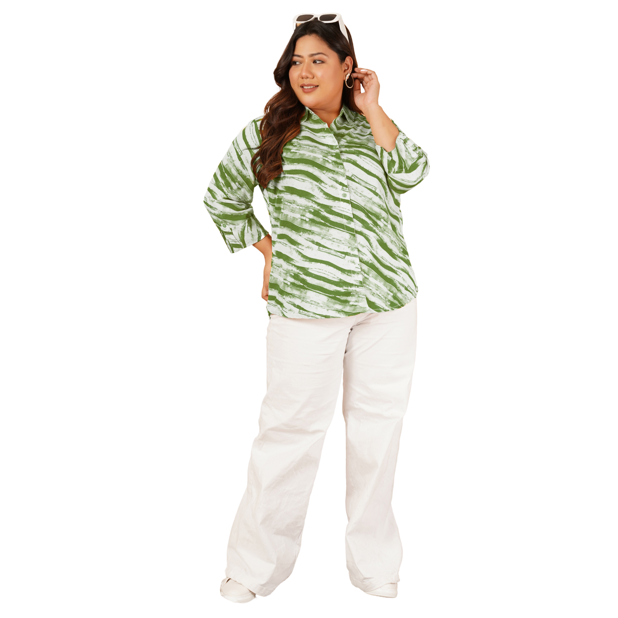 Green Leheriya Print Plus Size Shirt