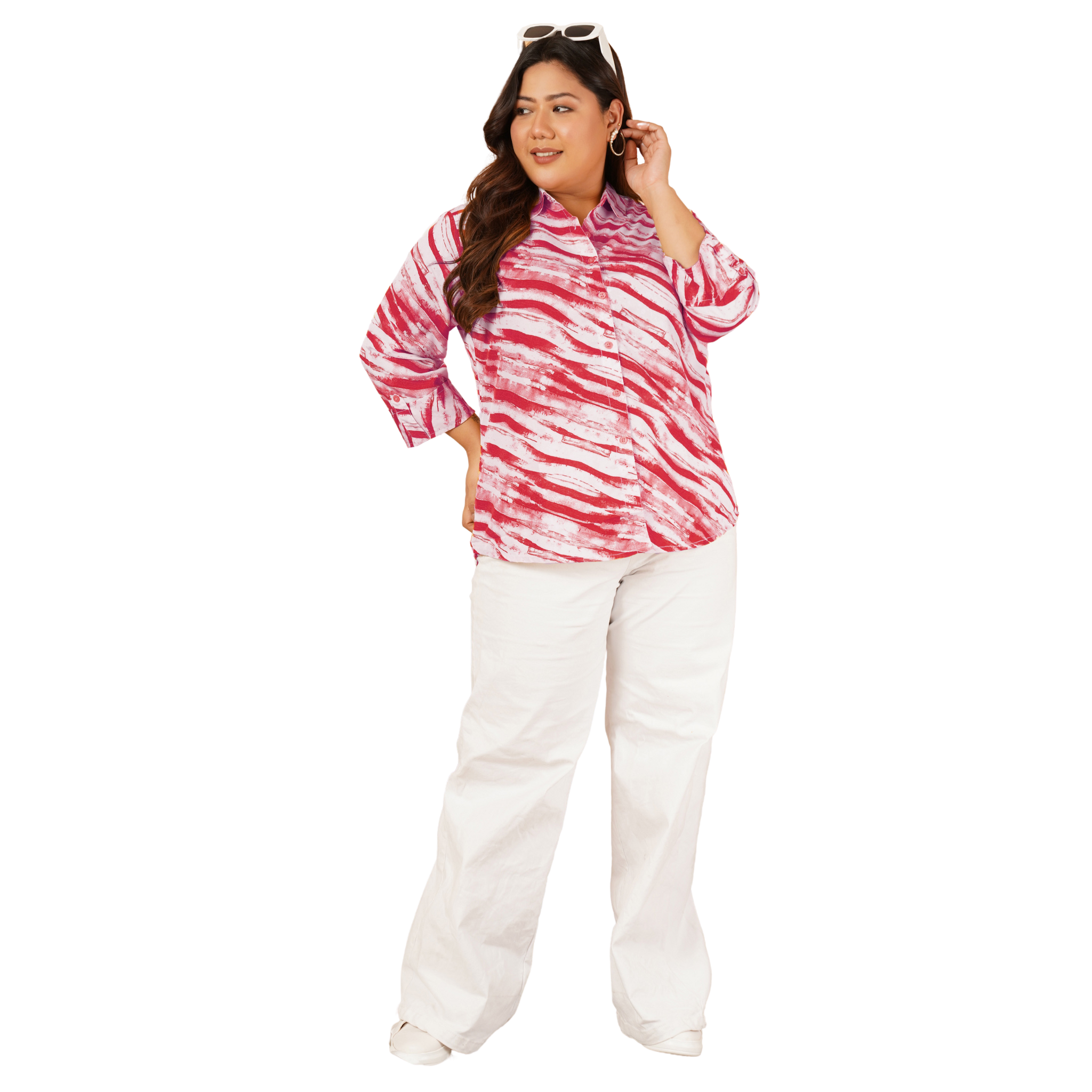 Red Leheriya Print Plus Size Shirt