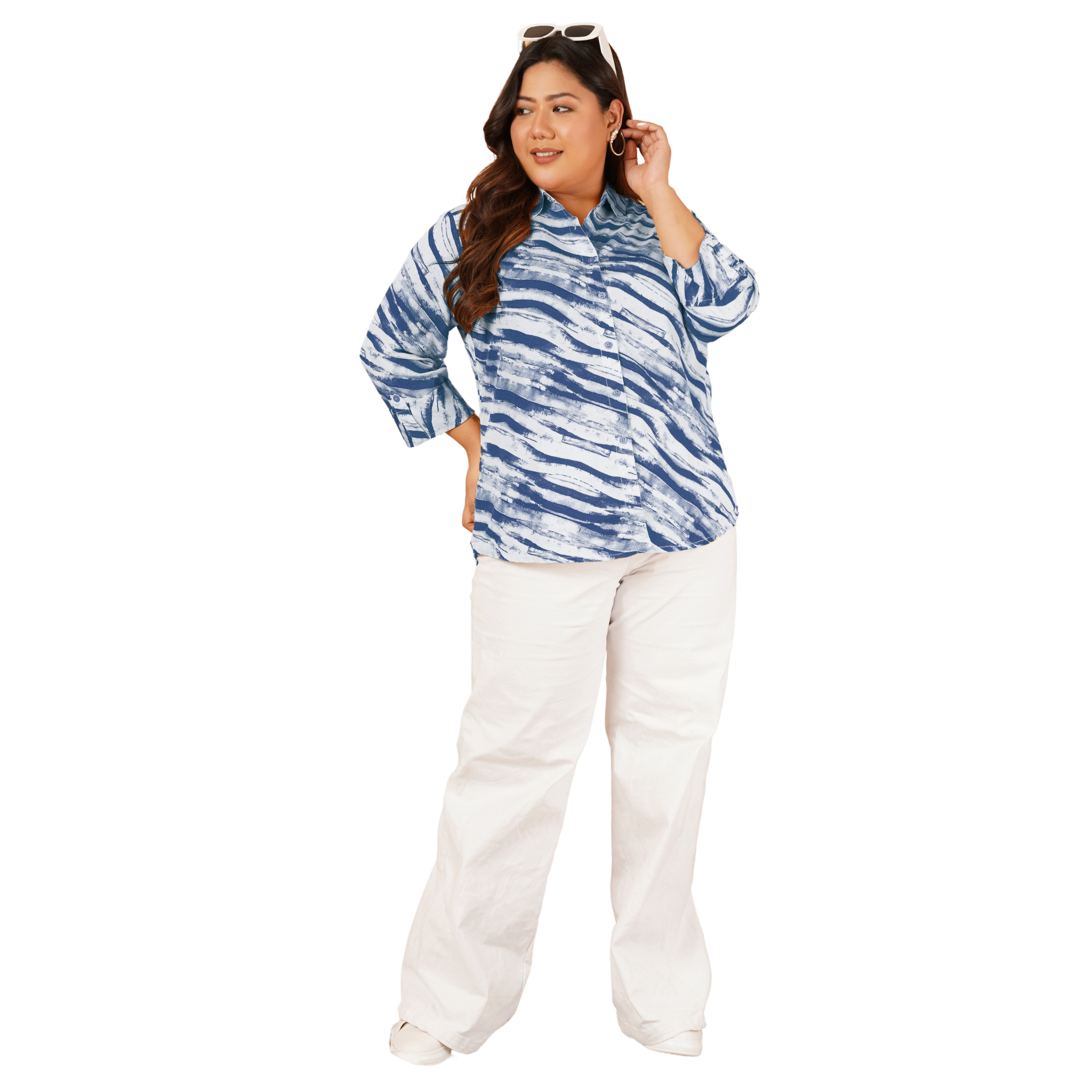 Blue Leheriya Print Plus Size Shirt