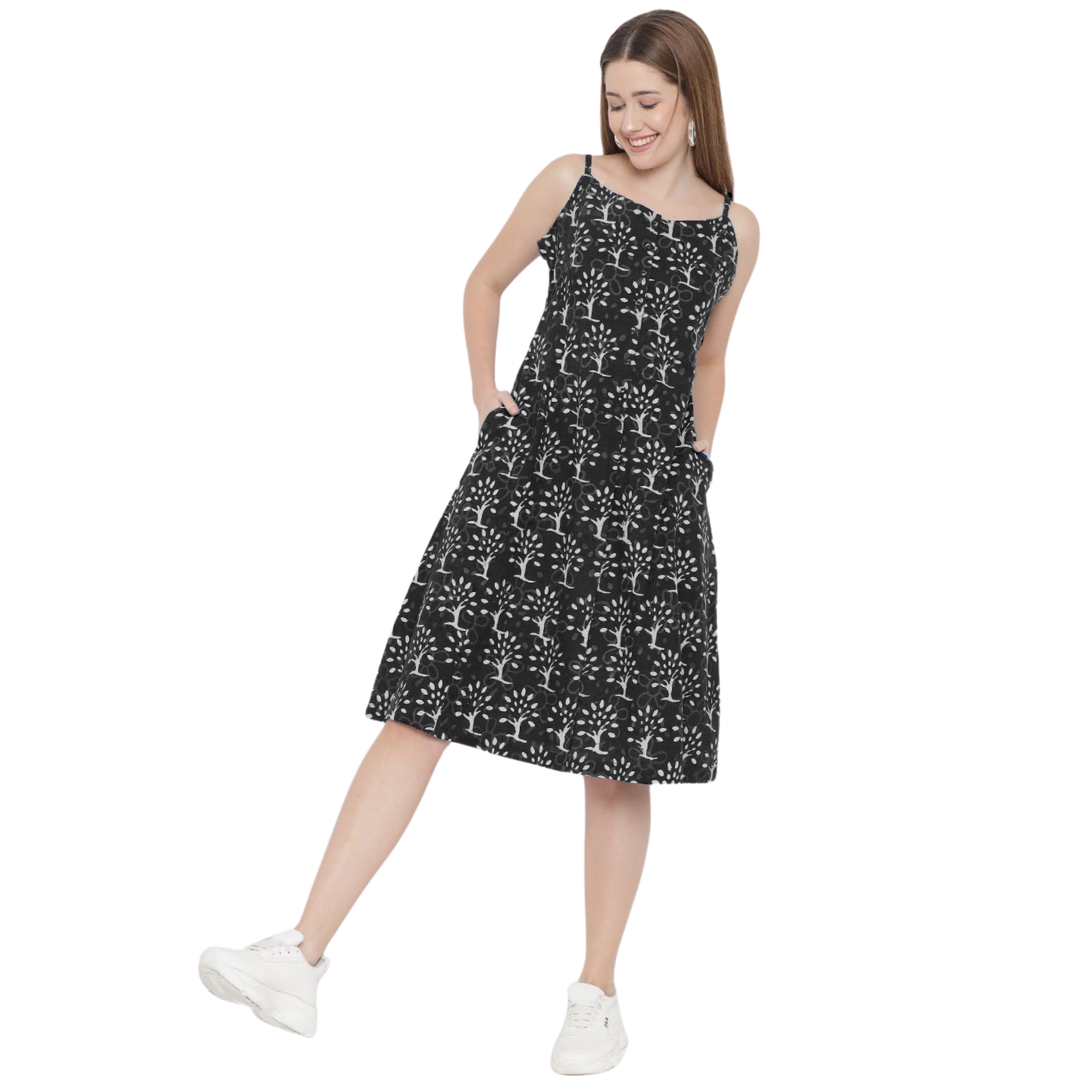 Black A-Line Hand Block Dress