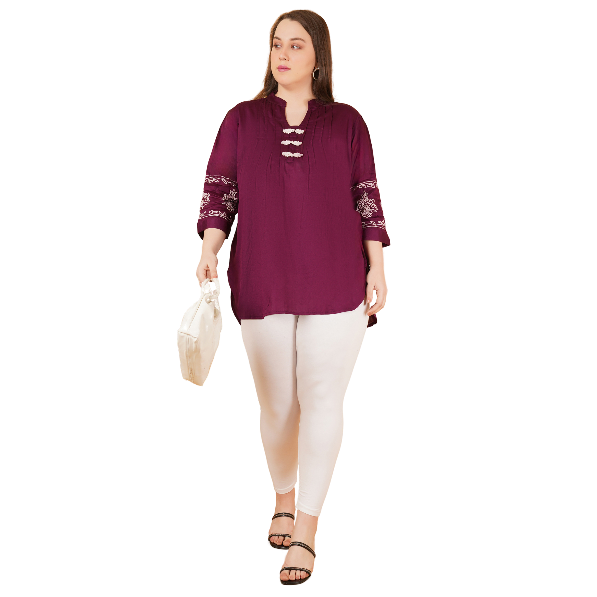 Burgundy Cotton Embroidered Tunic