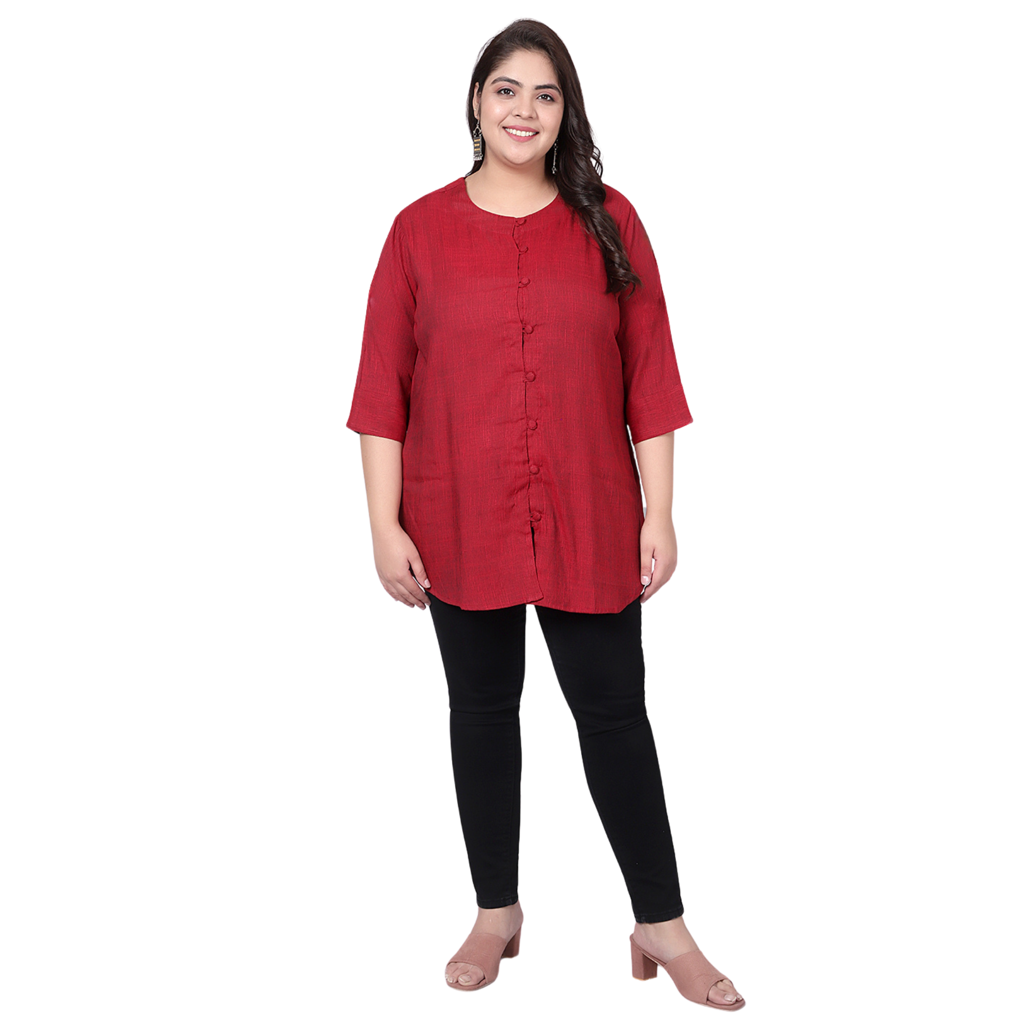 Maroon Cotton Linen Plus Size Tunic