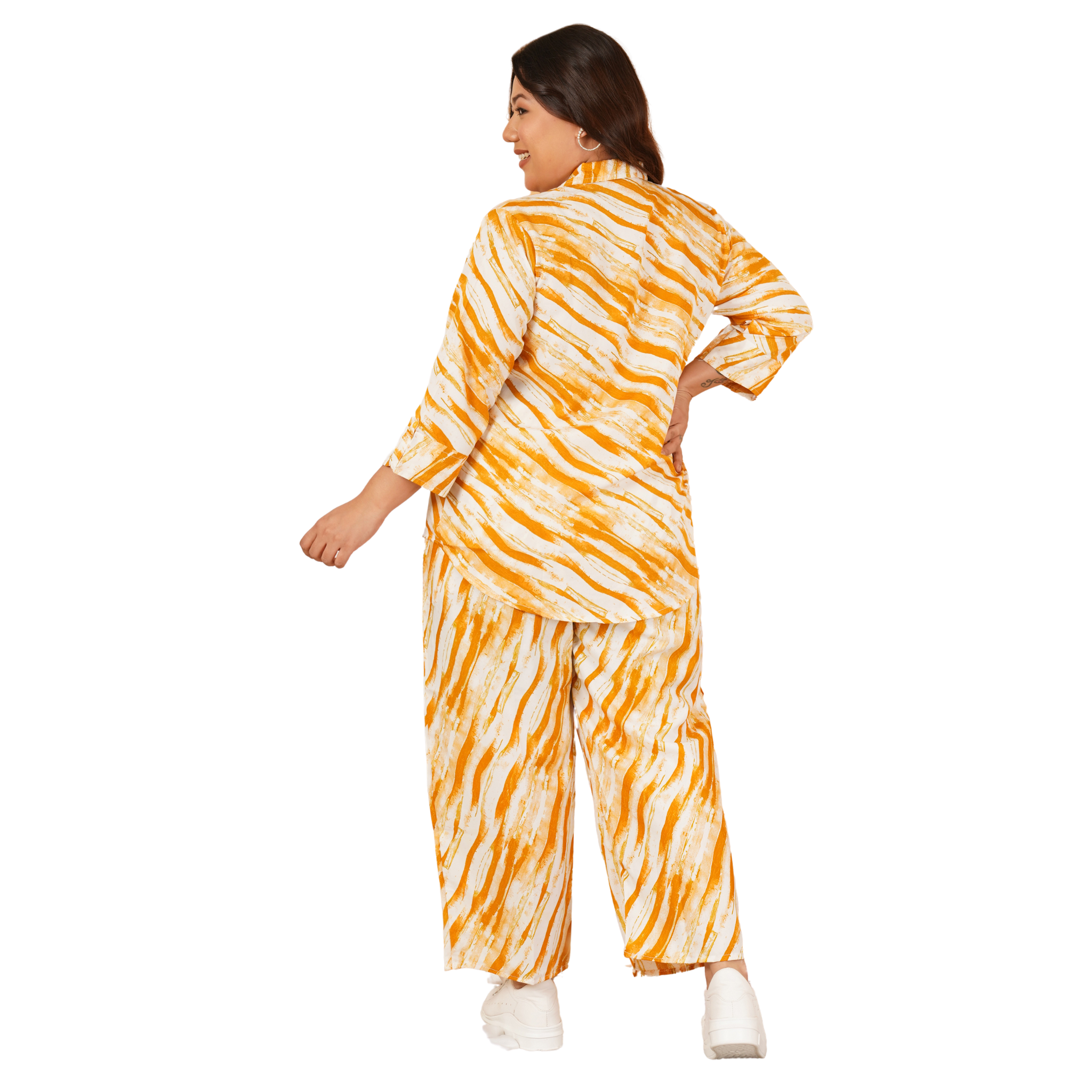 Yellow Leheriya Print Plus Size Co-Ord Set