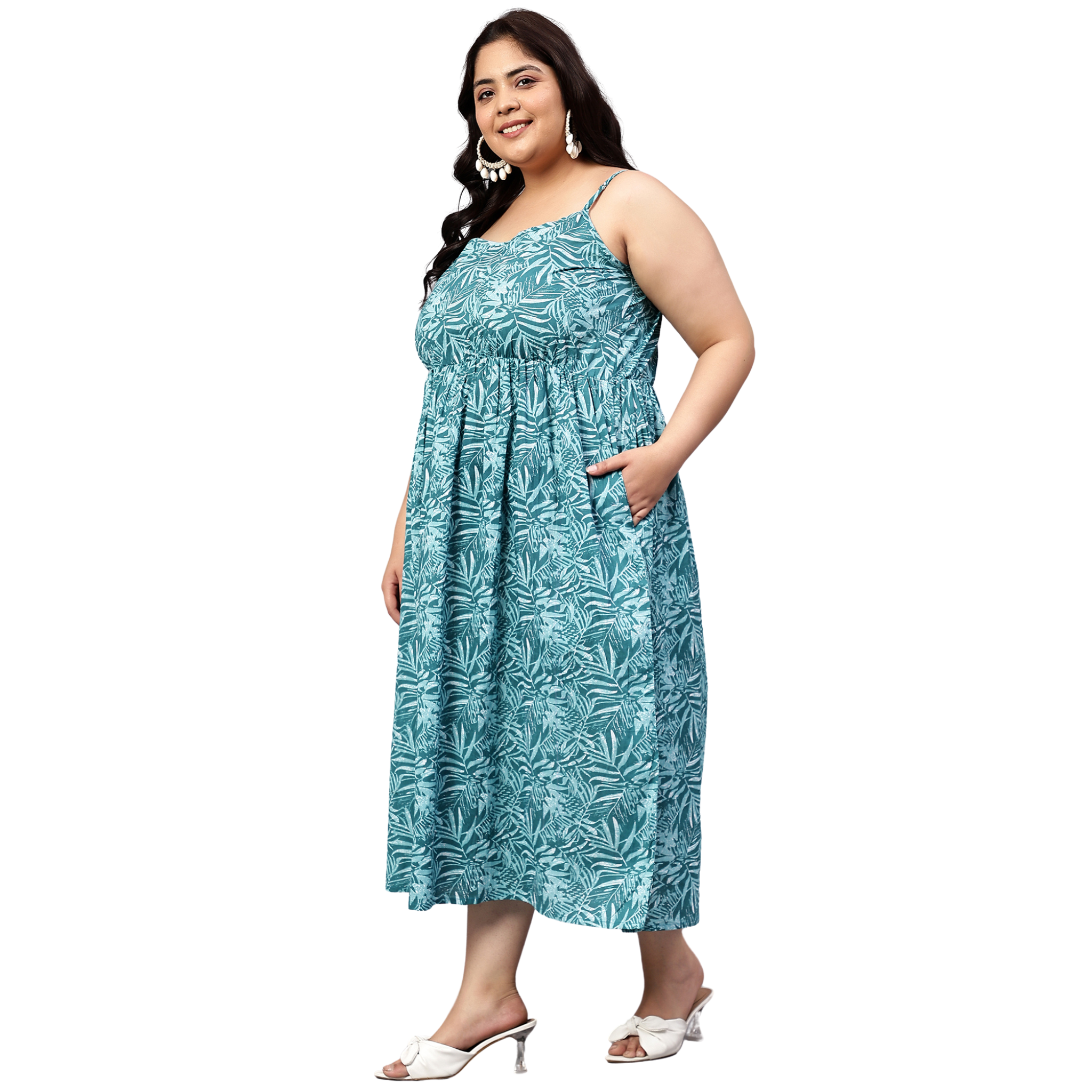 Green Leaf Plus Size Strap Dress