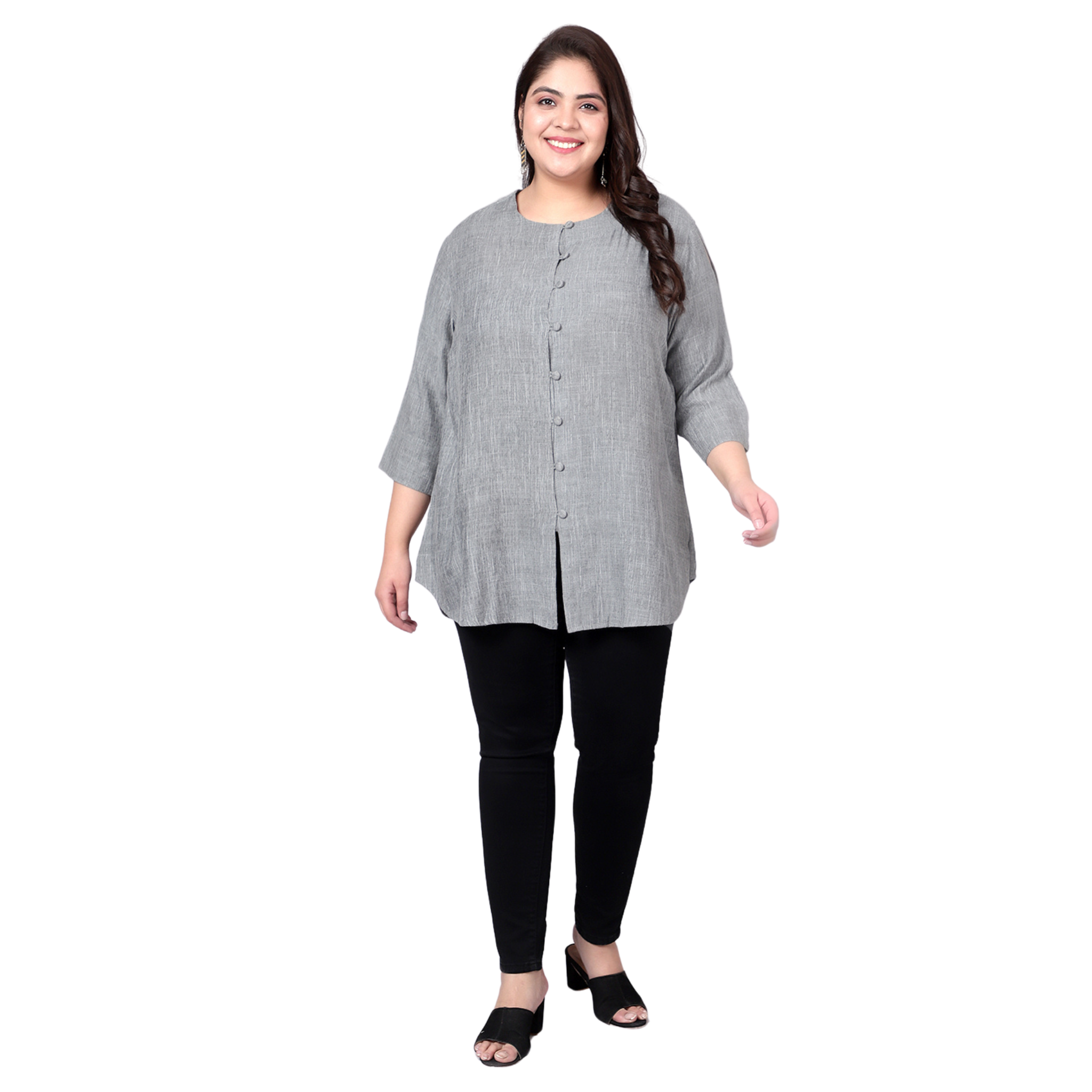 Grey Cotton Linen Plus Size Tunic