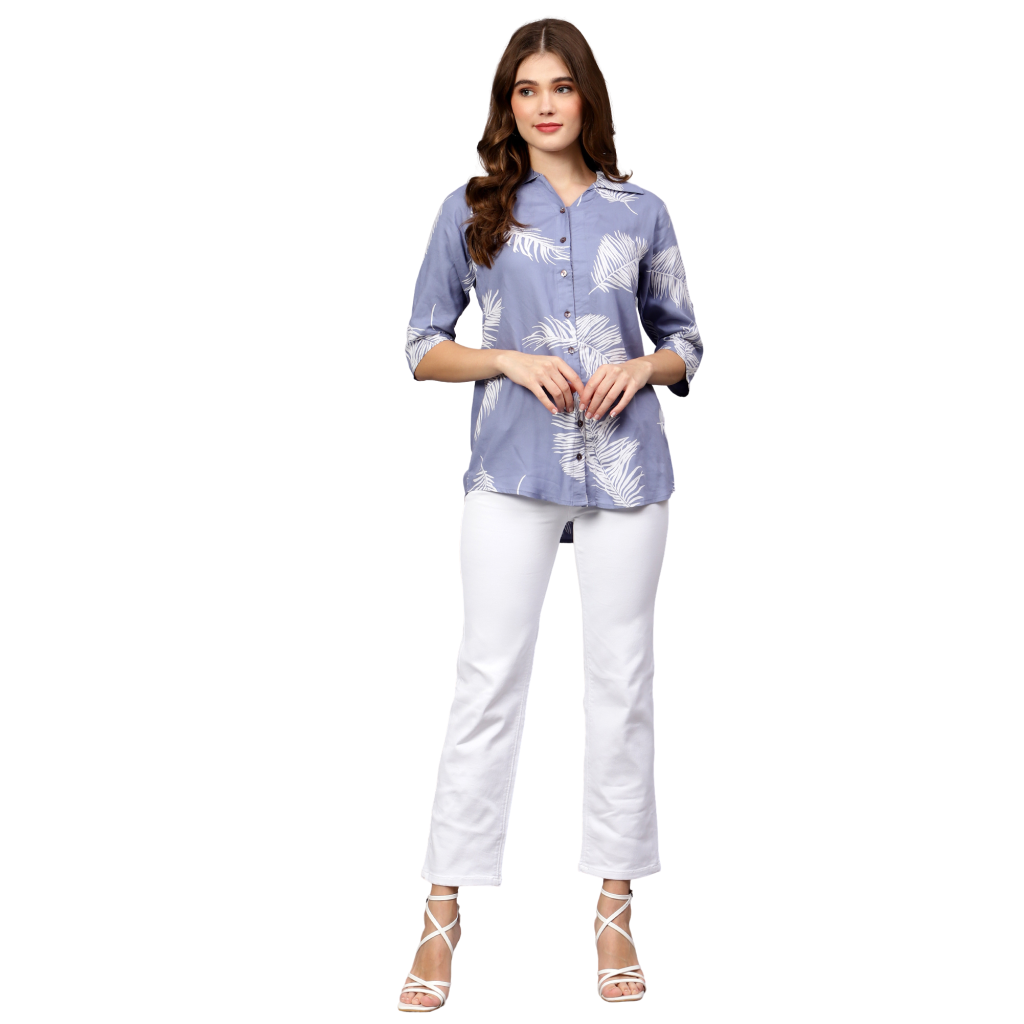 Blue Leaf Print Shirt